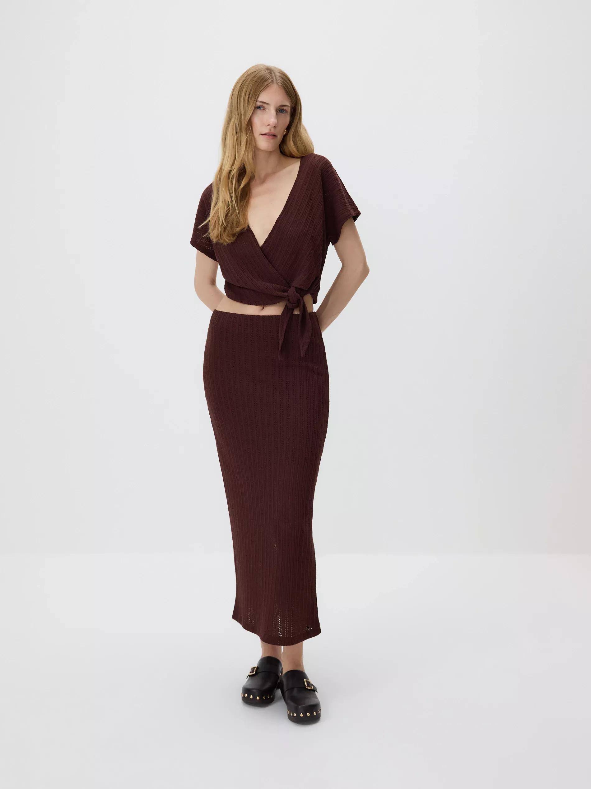 Brown Blouse With Tie Details, Brown, large image number 3