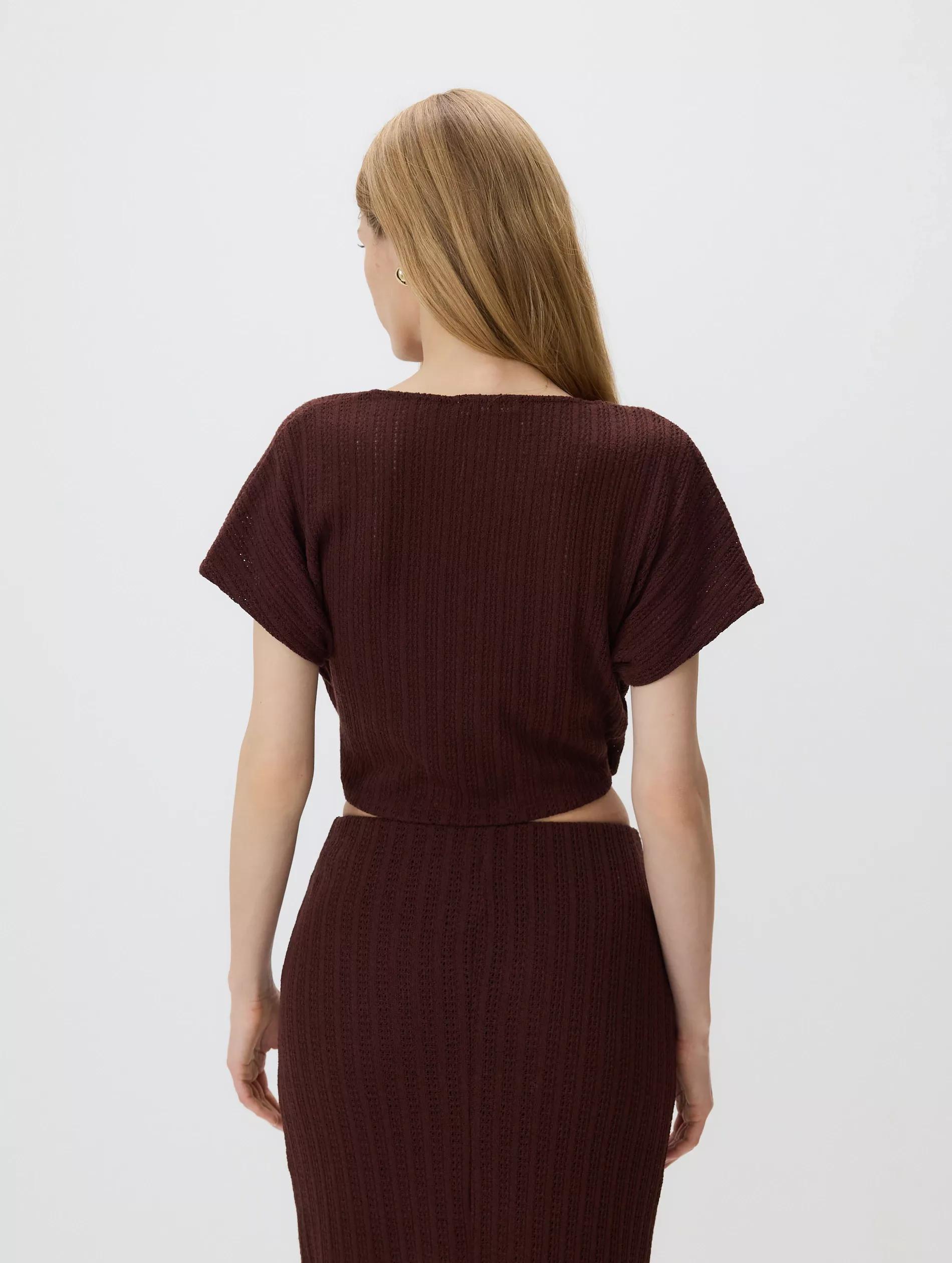 Brown Blouse With Tie Details, Brown, large image number 4