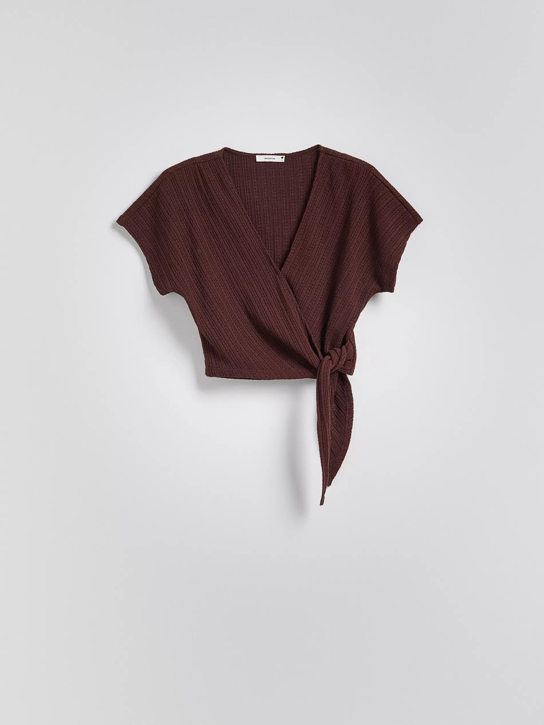 Brown Blouse With Tie Details, Brown, large image number 5