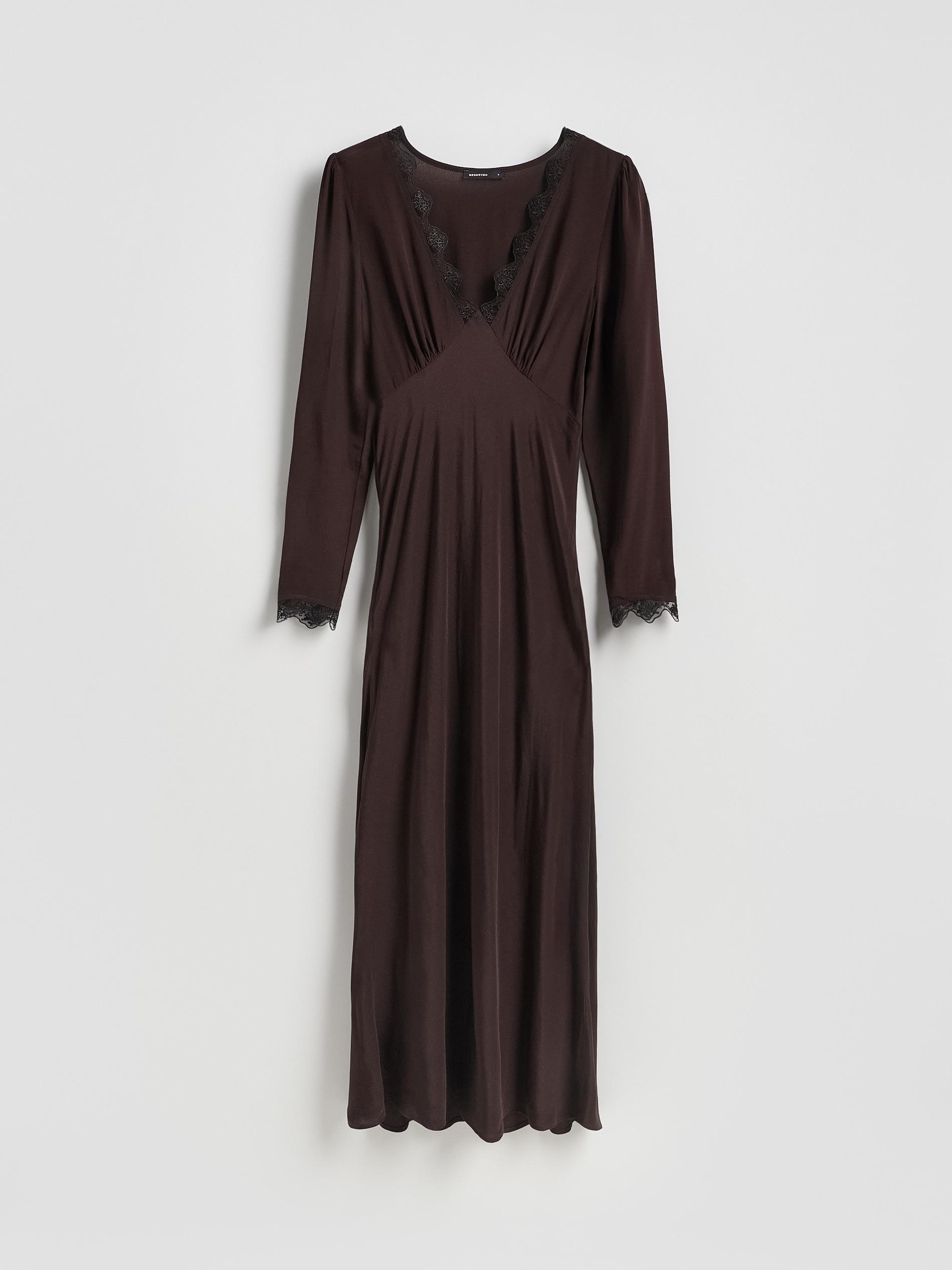 Brown Maxi Dress With Lace, Brown, medium