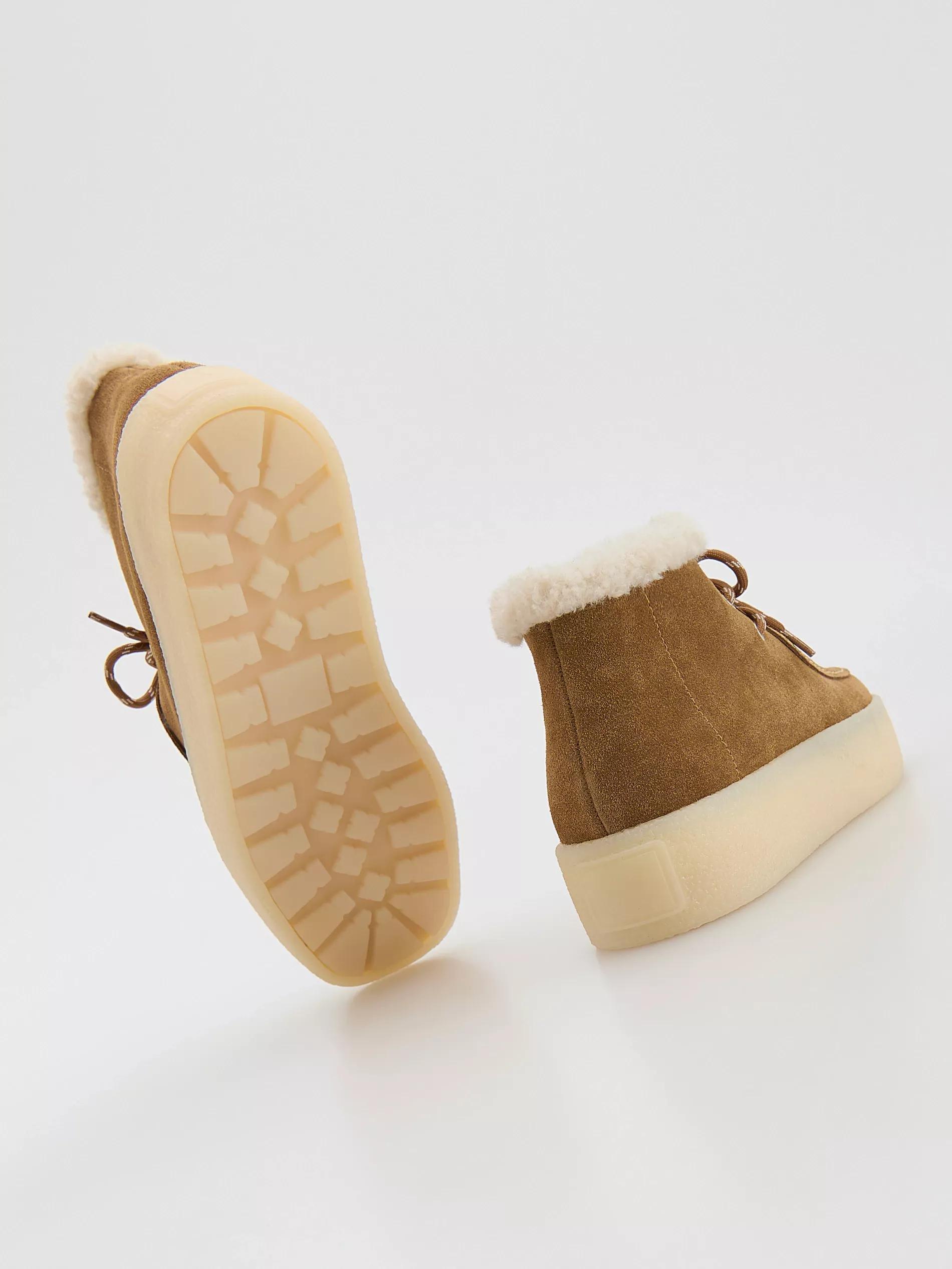 Beige Lace Up Suede Snow Boots, Beige, large image number 3