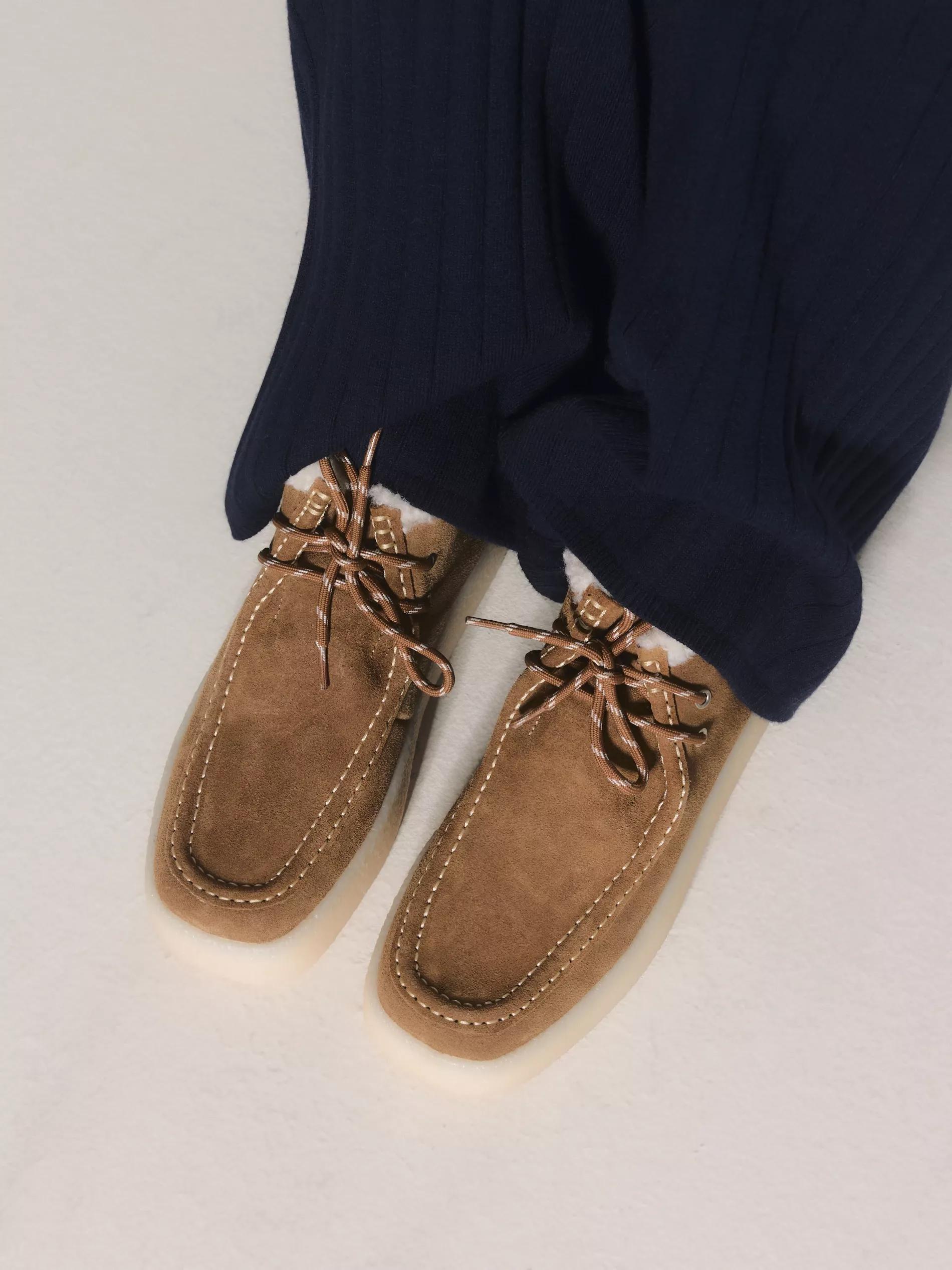 Beige Lace Up Suede Snow Boots, Beige, large image number 4