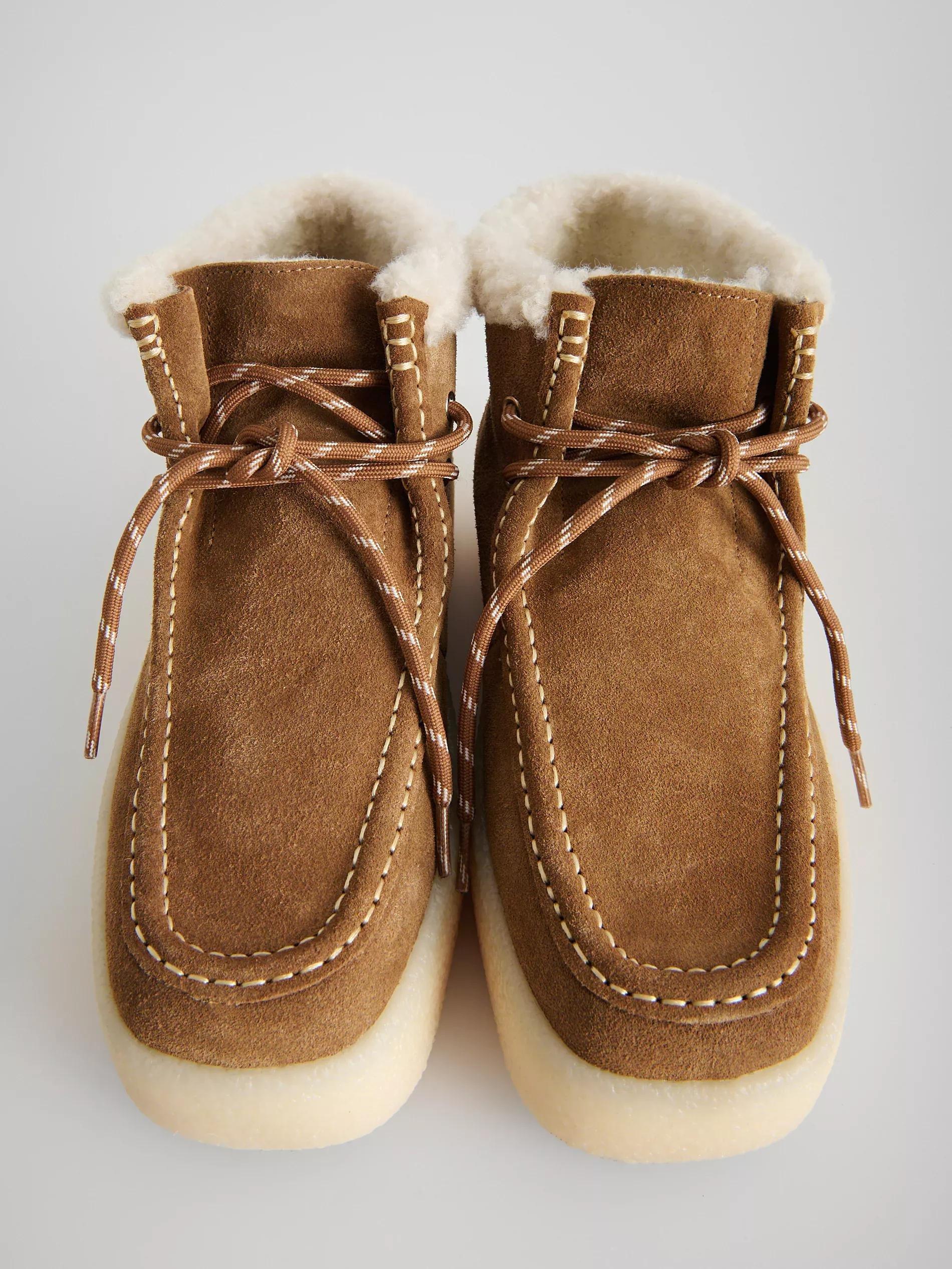 Beige Lace Up Suede Snow Boots, Beige, large image number 5