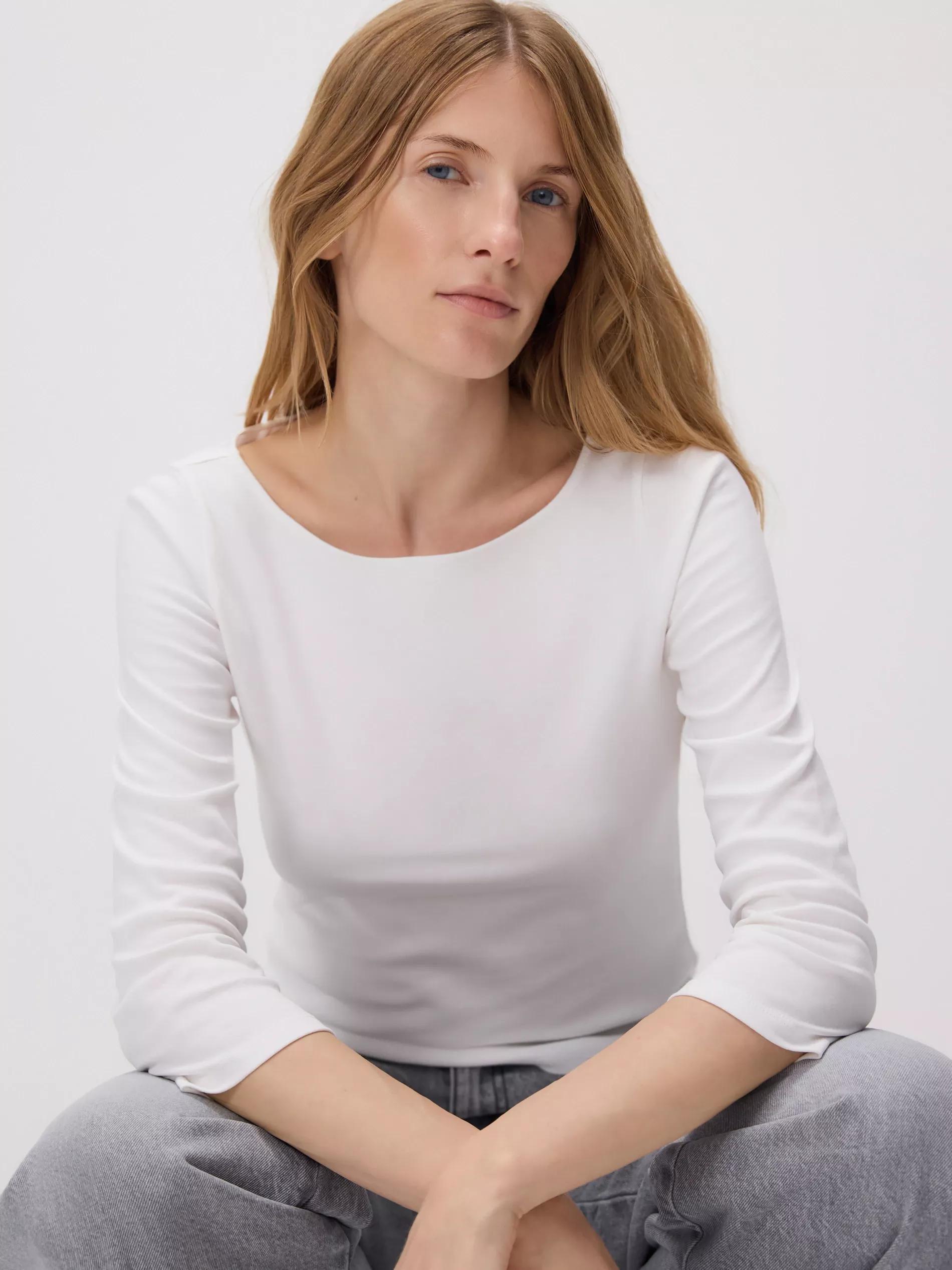 White Cotton Long Sleeve T-Shirt, , large image number 2