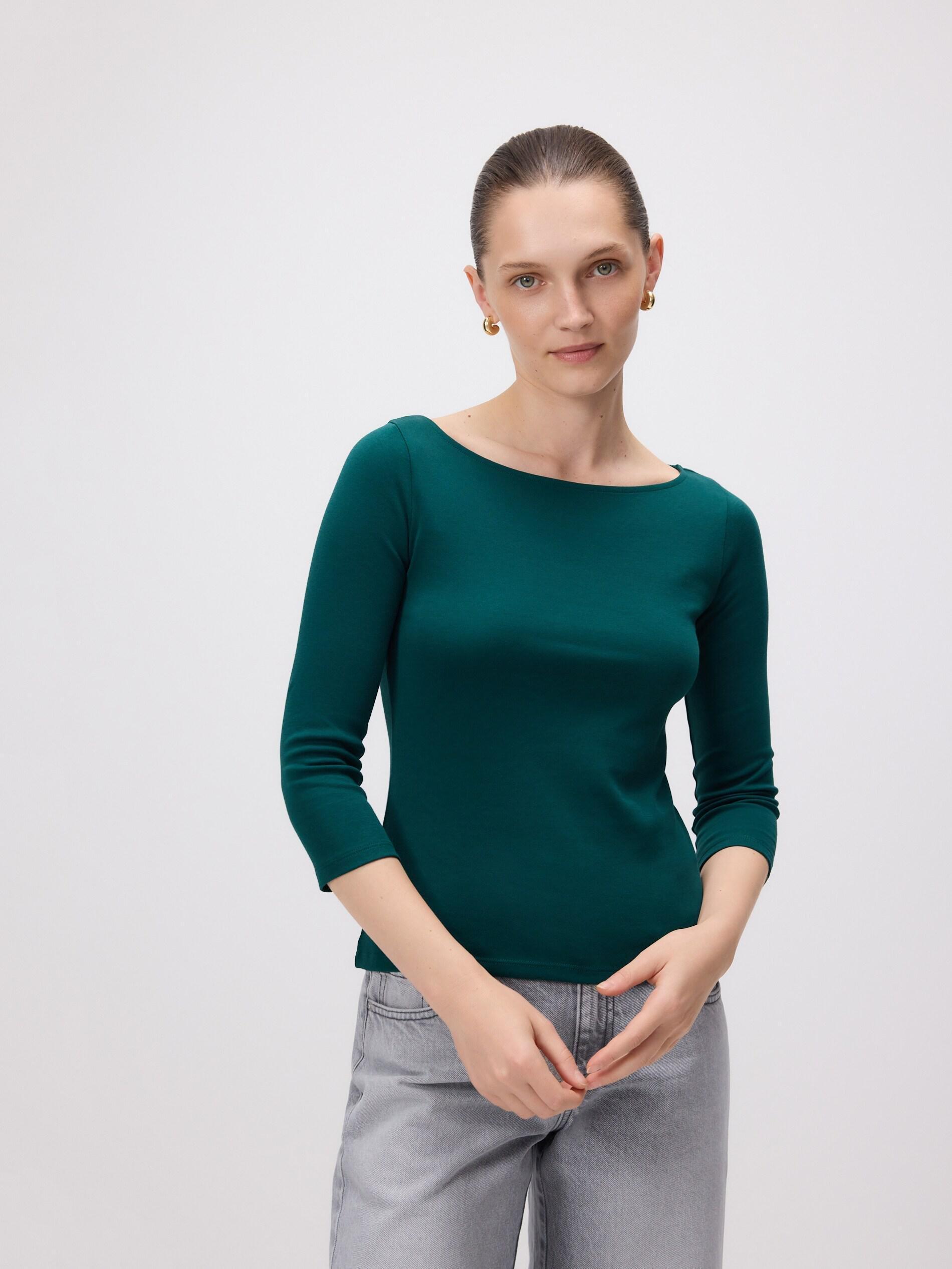 Green Cotton Long Sleeve T-Shirt, Turquoise, large image number 0