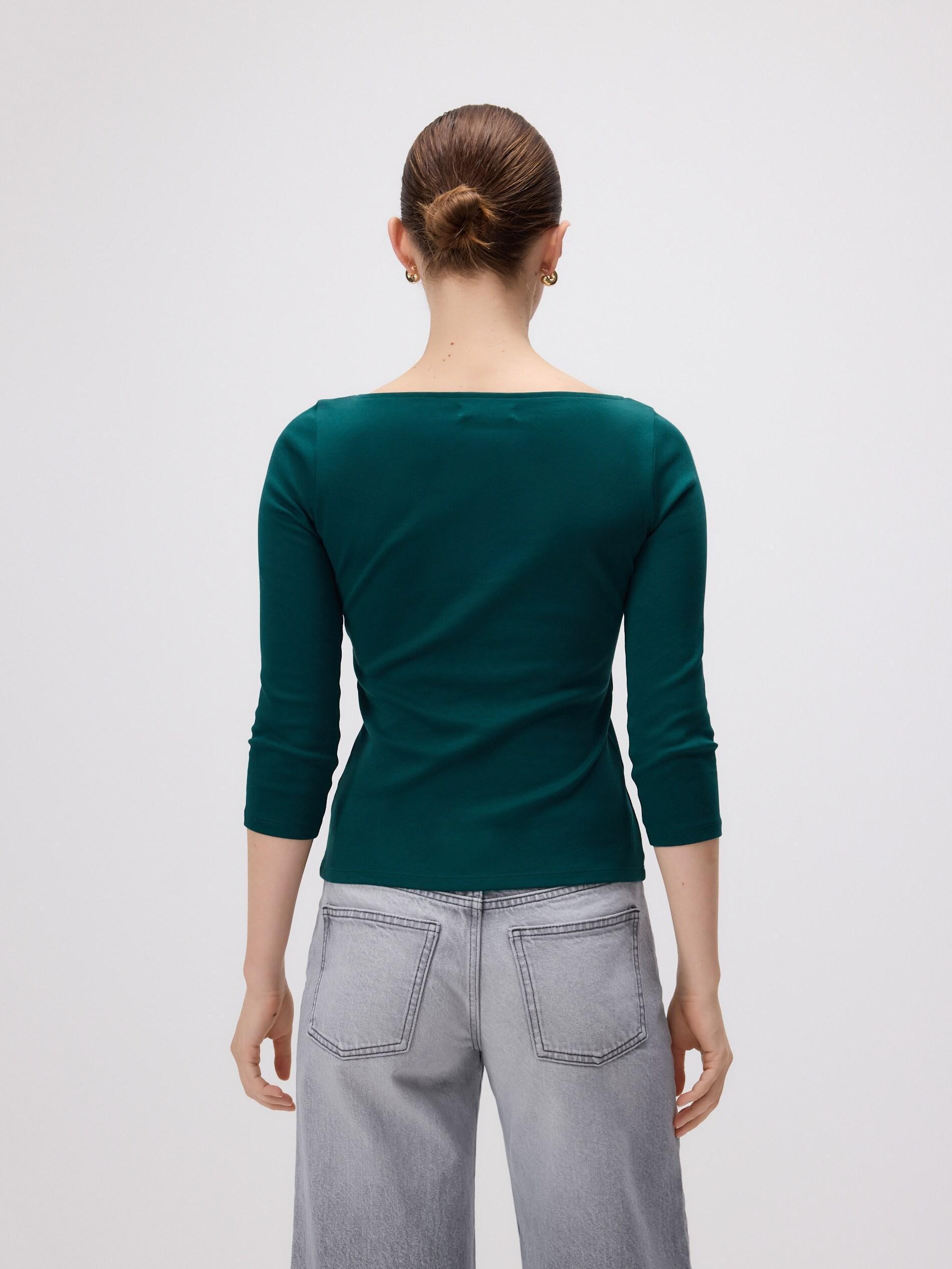 Green Cotton Long Sleeve T-Shirt, Turquoise, large image number 3
