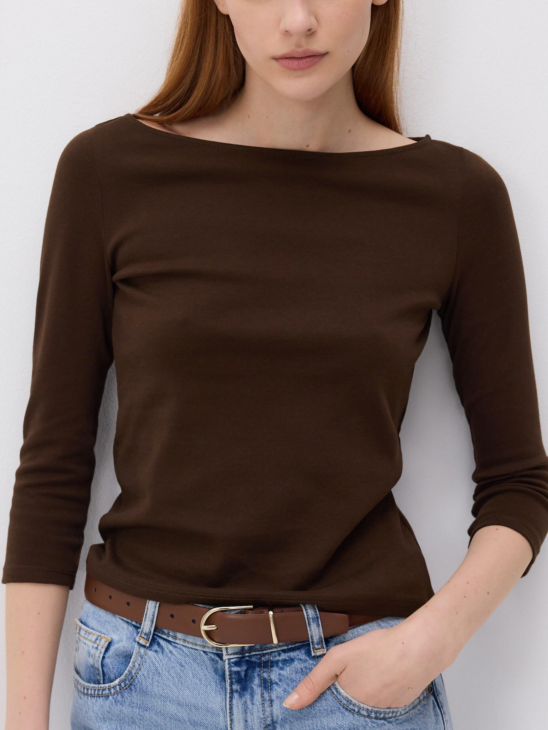 Brown Cotton Long Sleeve T-Shirt, Brown, medium