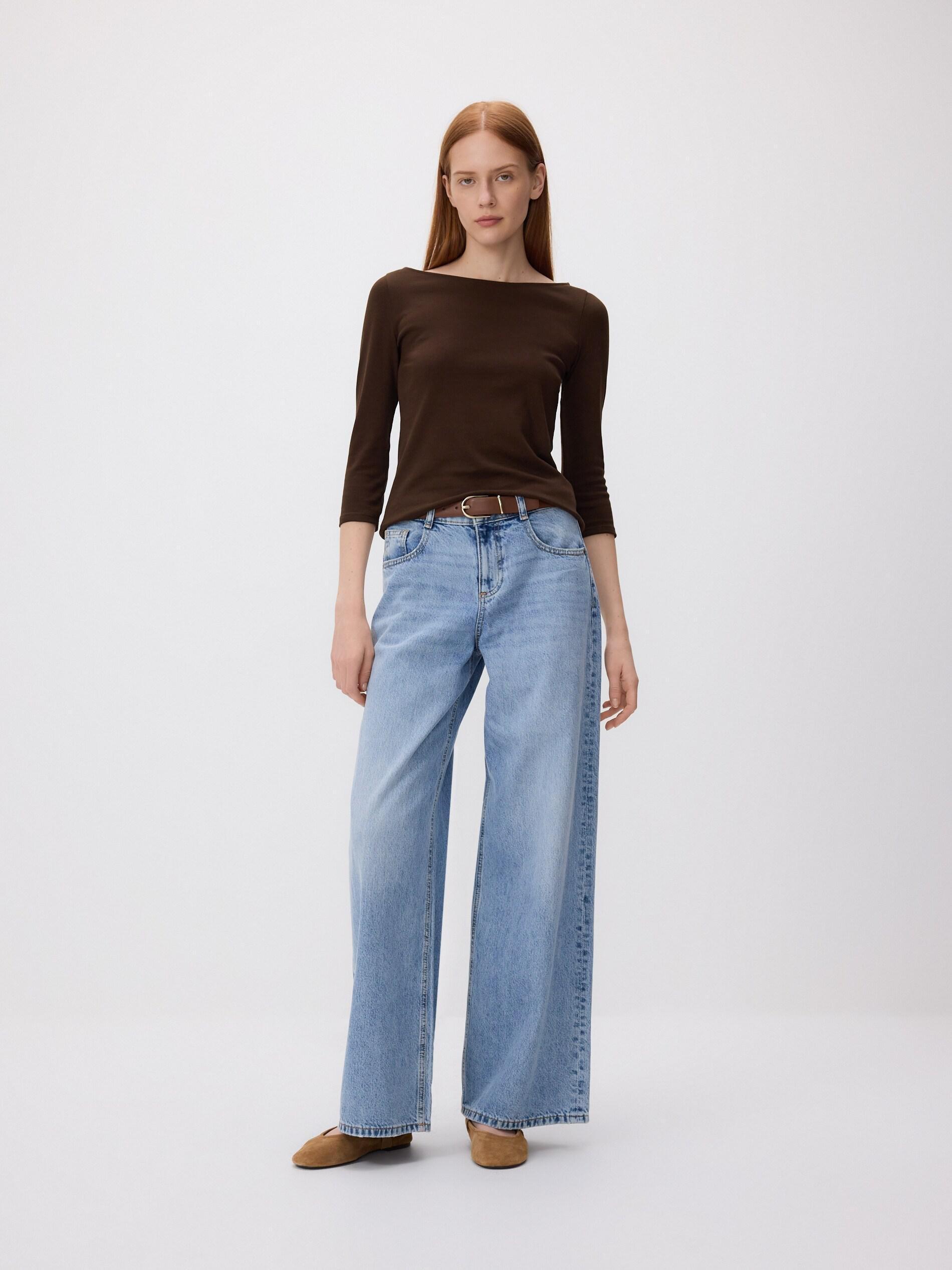 Brown Cotton Long Sleeve T-Shirt, Brown, large image number 1