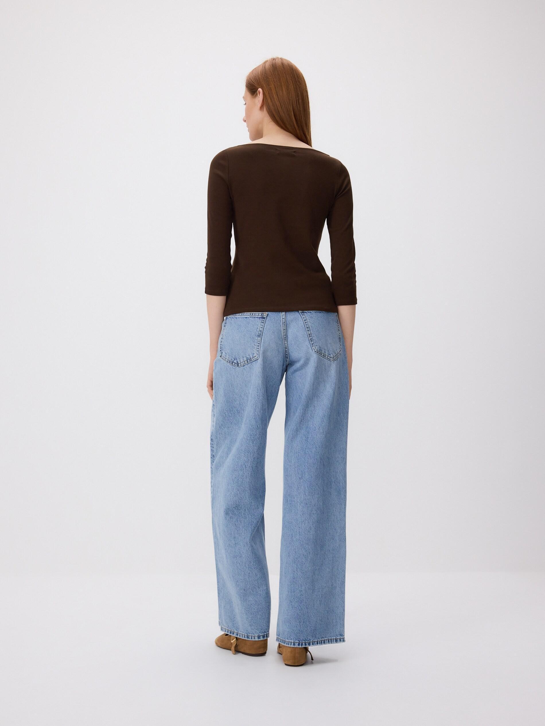 Brown Cotton Long Sleeve T-Shirt, Brown, medium