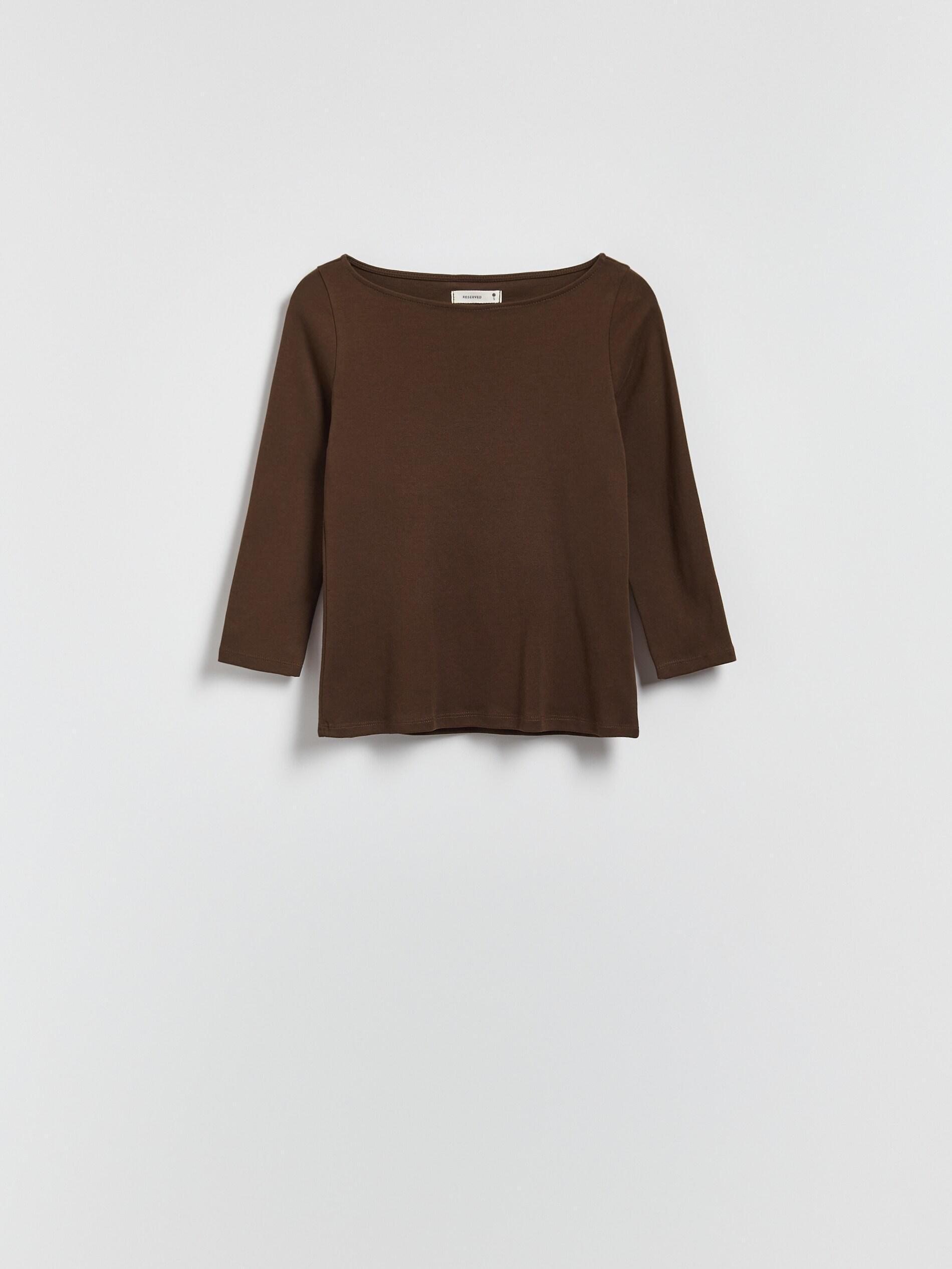 Brown Cotton Long Sleeve T-Shirt, Brown, medium