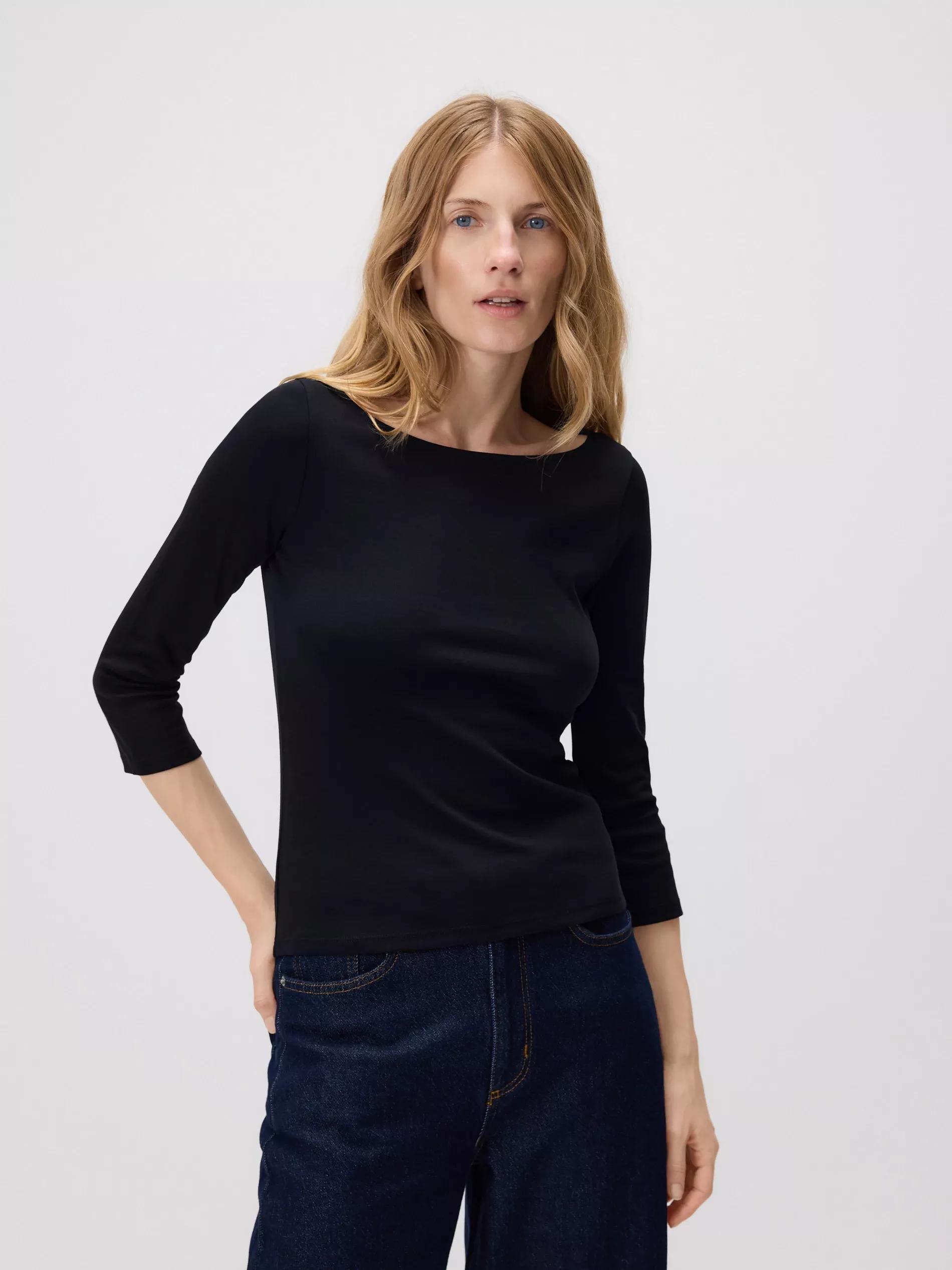 Black Cotton Long Sleeve T-Shirt, Black, large image number 0