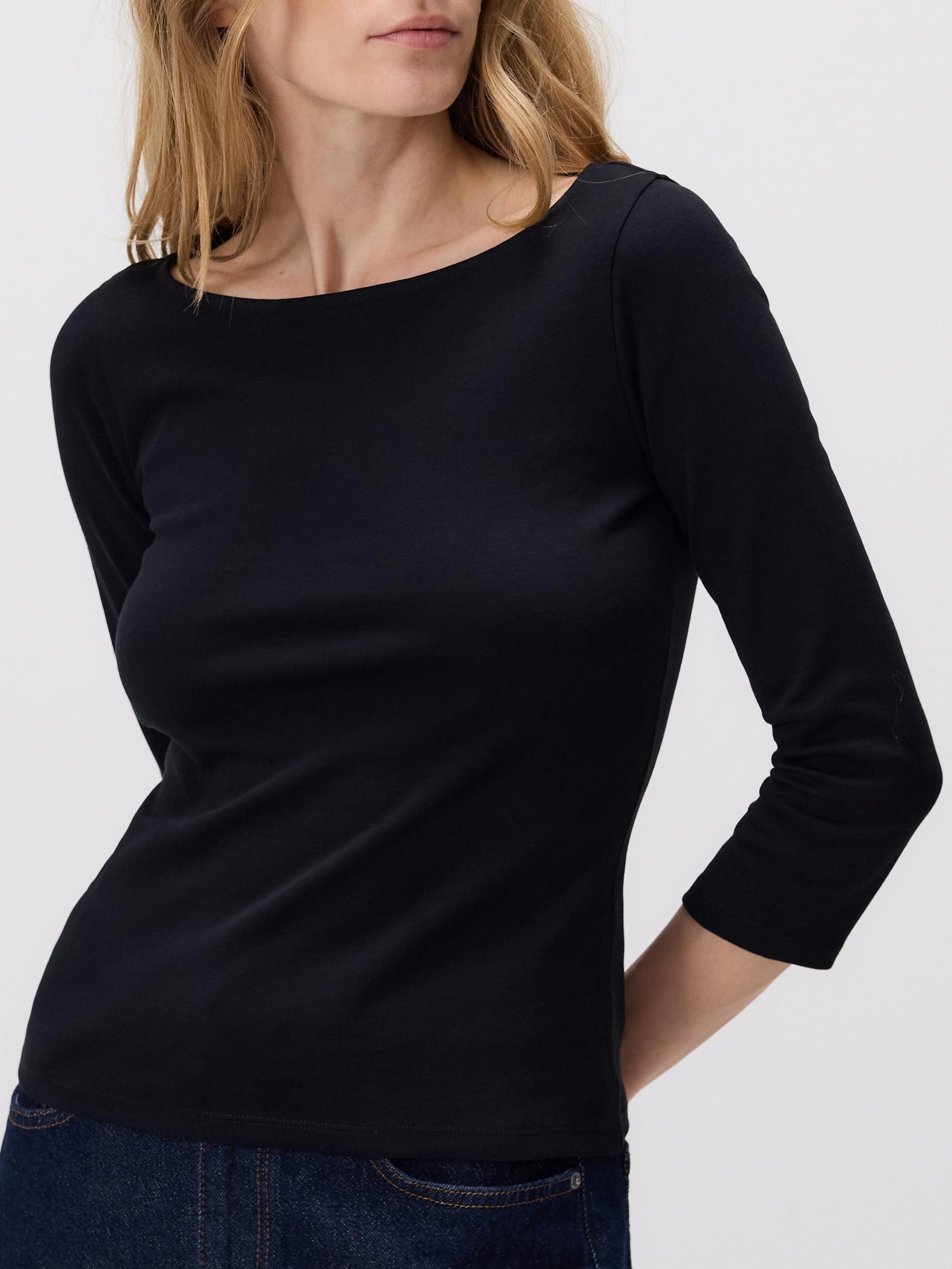 Black Cotton Long Sleeve T-Shirt, Black, large image number 1