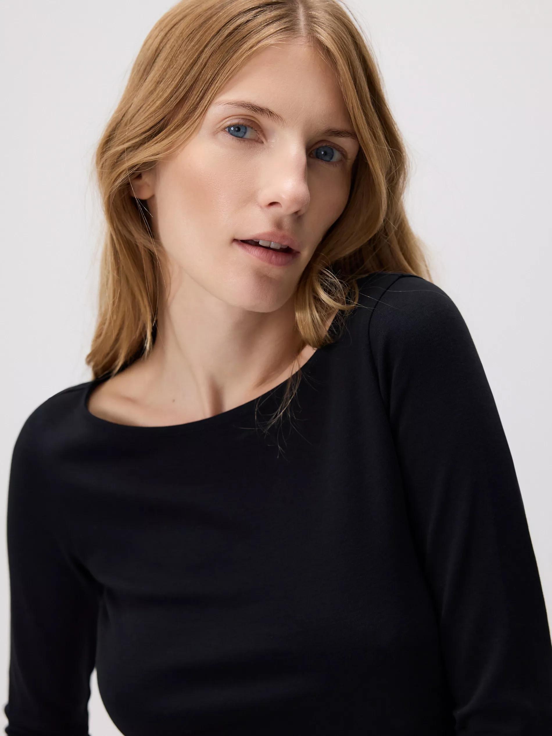 Black Cotton Long Sleeve T-Shirt, Black, large image number 2