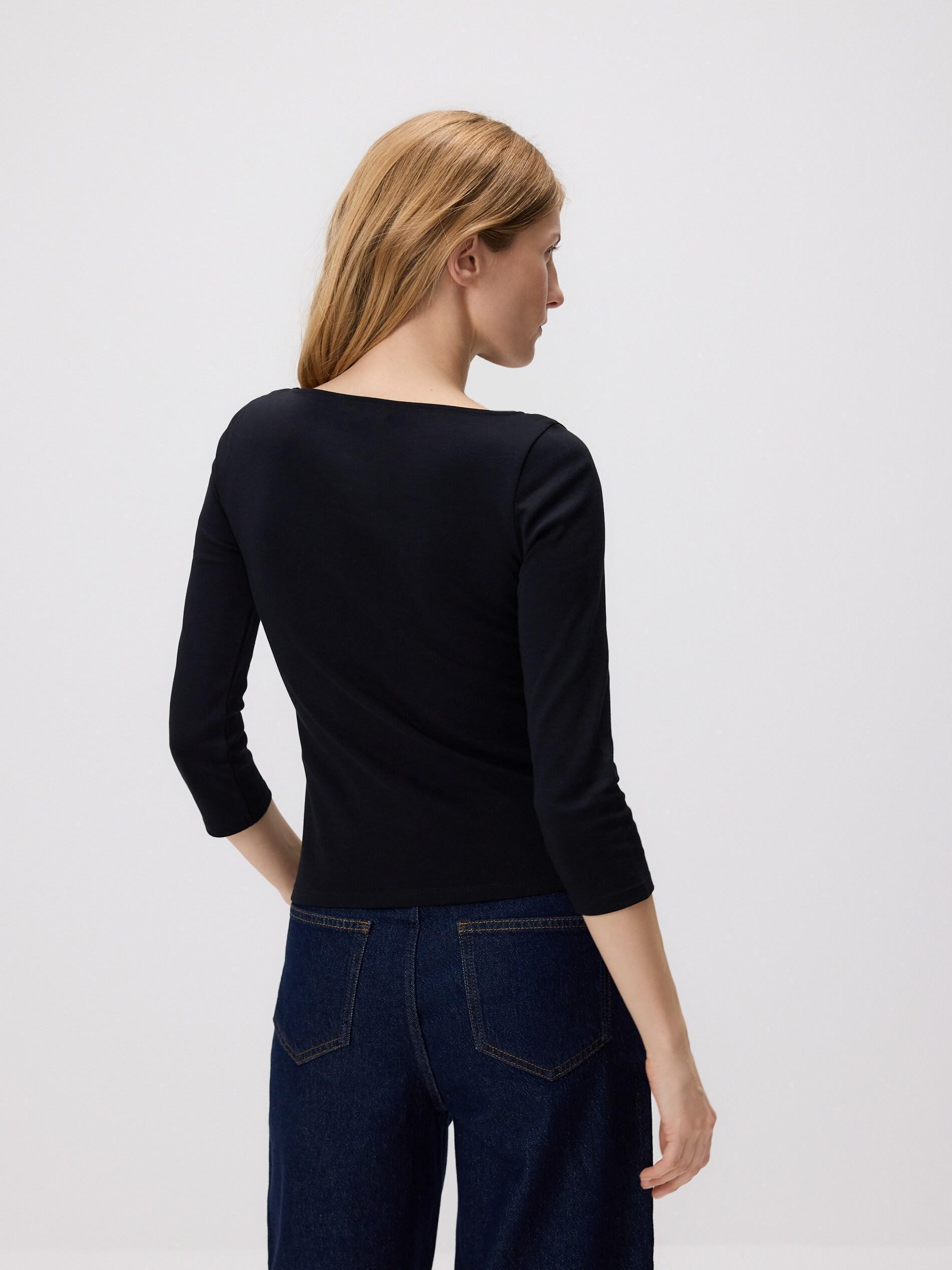 Black Cotton Long Sleeve T-Shirt, Black, large image number 3