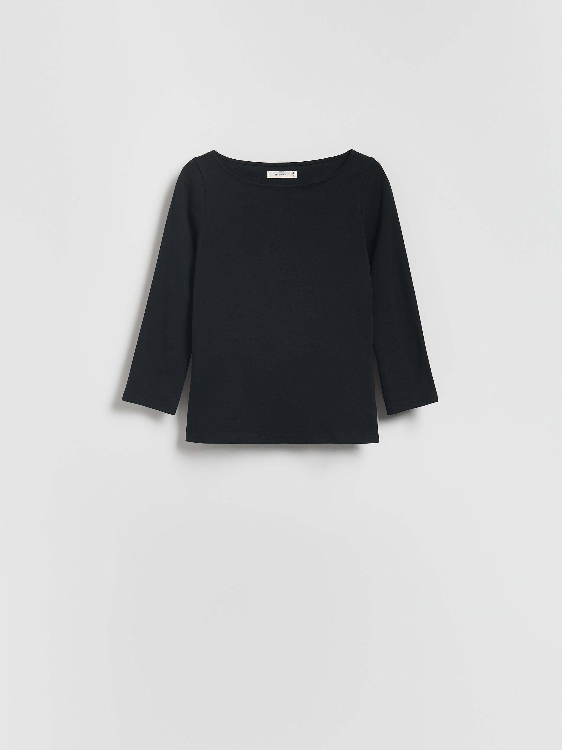 Black Cotton Long Sleeve T-Shirt, Black, large image number 5