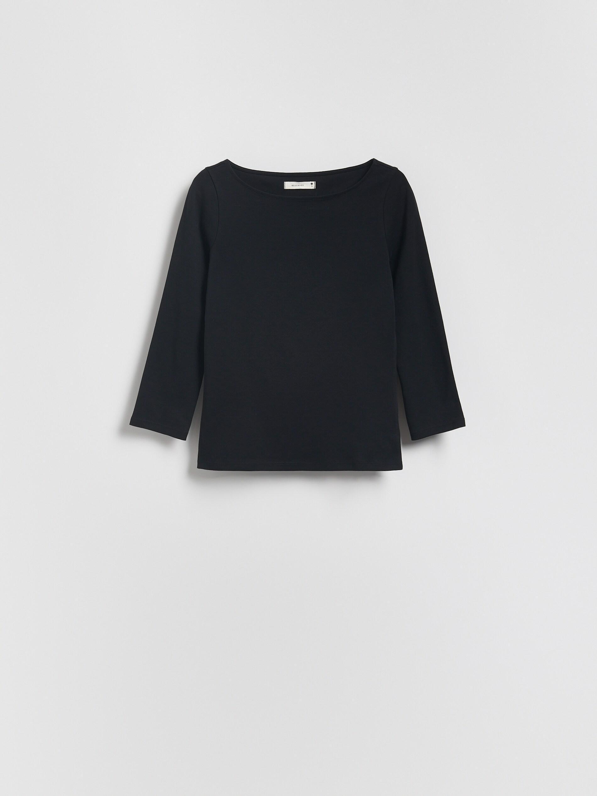 Black Cotton Long Sleeve T-Shirt, Black, large image number 5