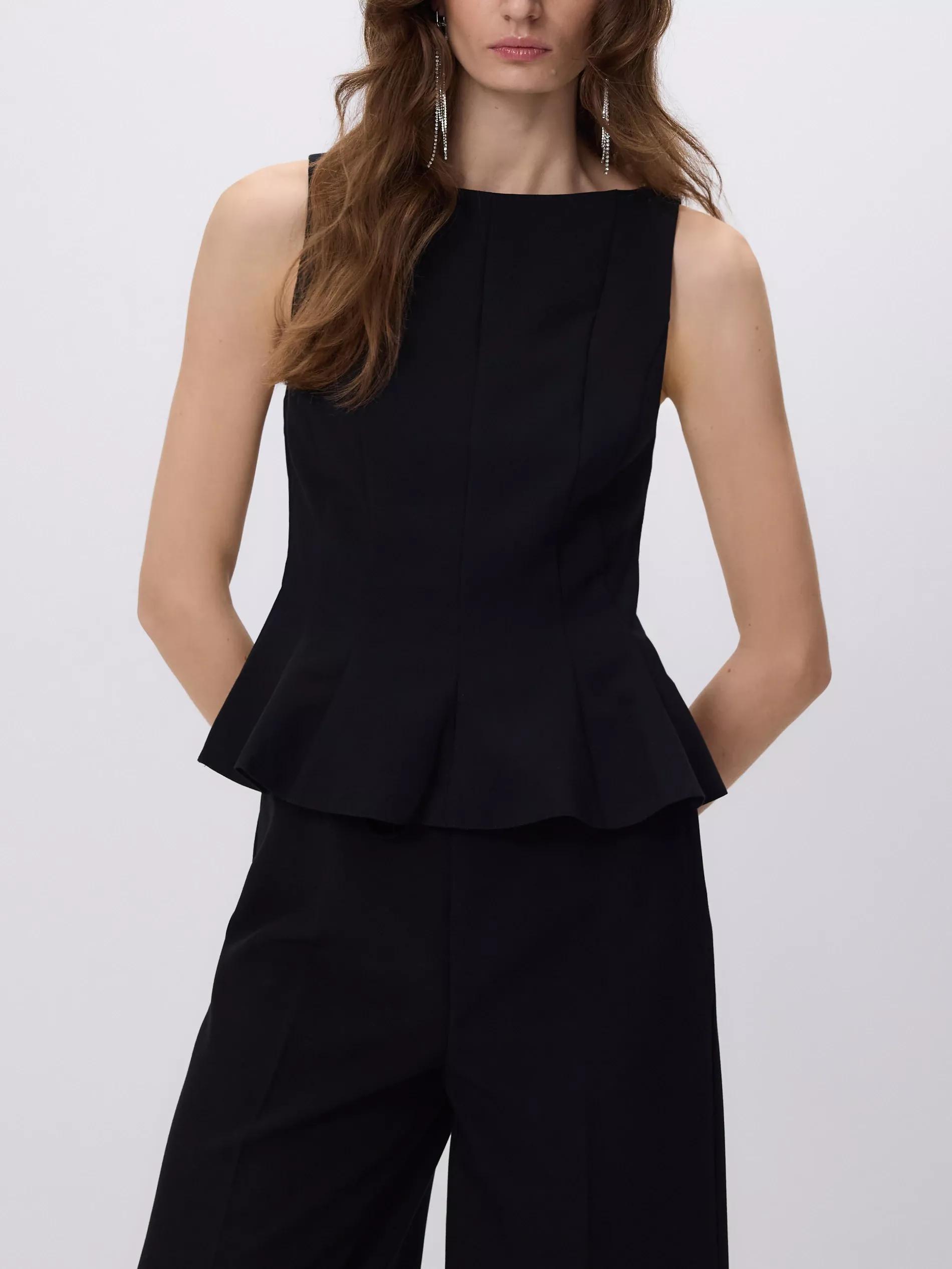 Black Blouse With Peplum Hem, Black, large image number 1