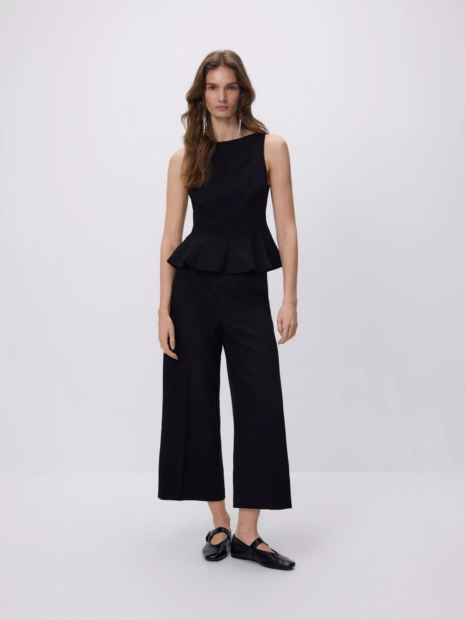 Black Blouse With Peplum Hem, Black, large image number 2