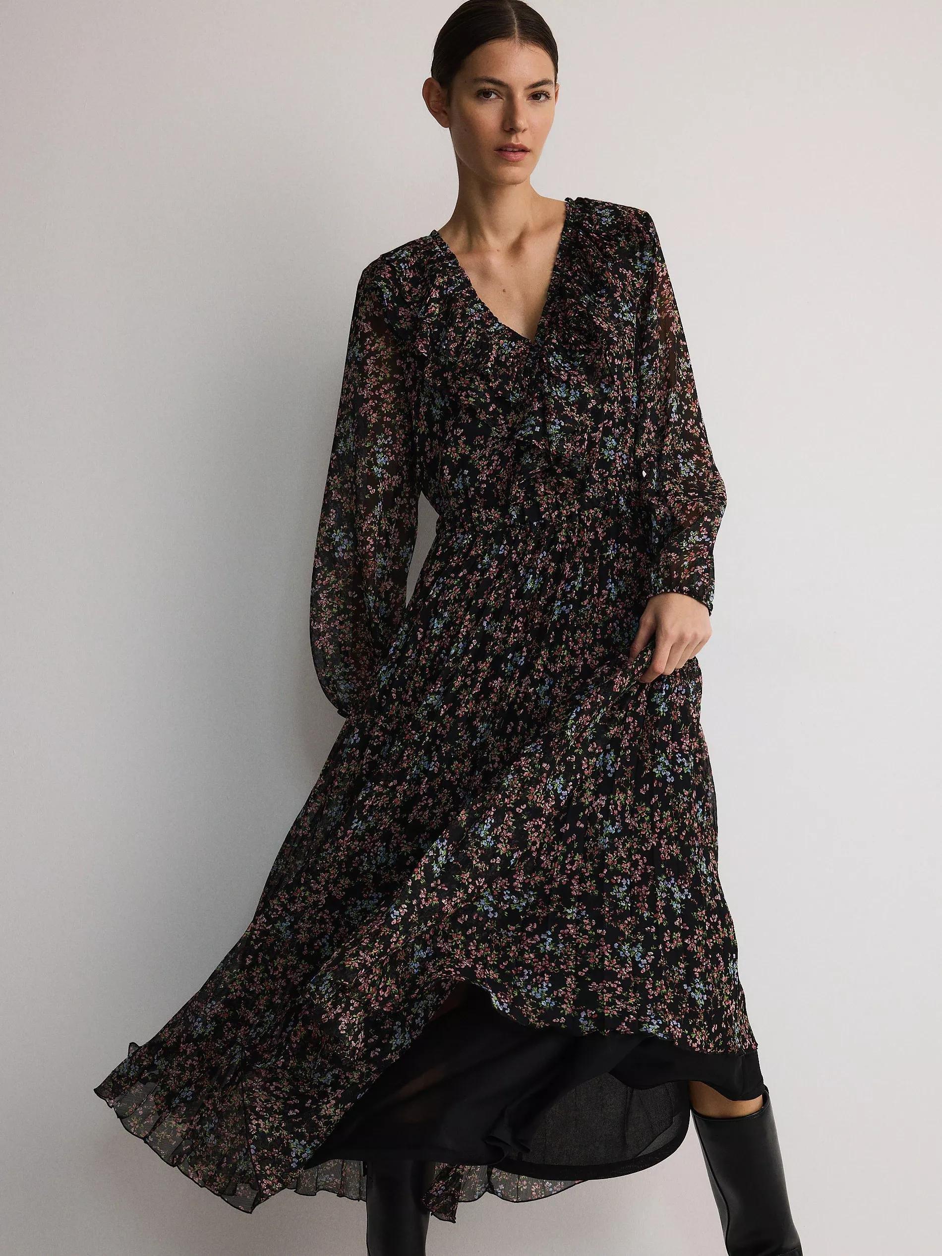 Black Patterned Maxi Dress, , large image number 0