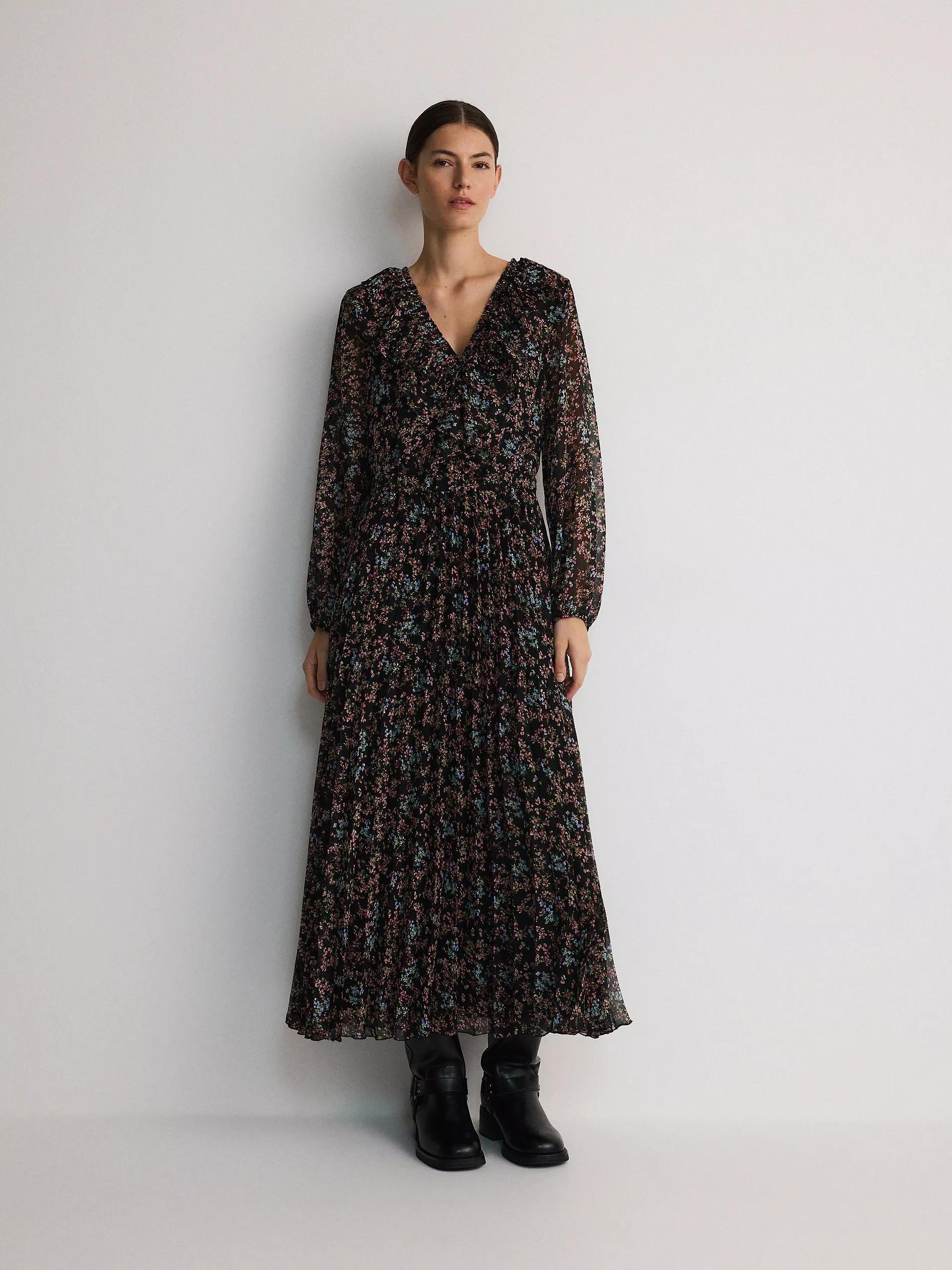 Black Patterned Maxi Dress, , large image number 1