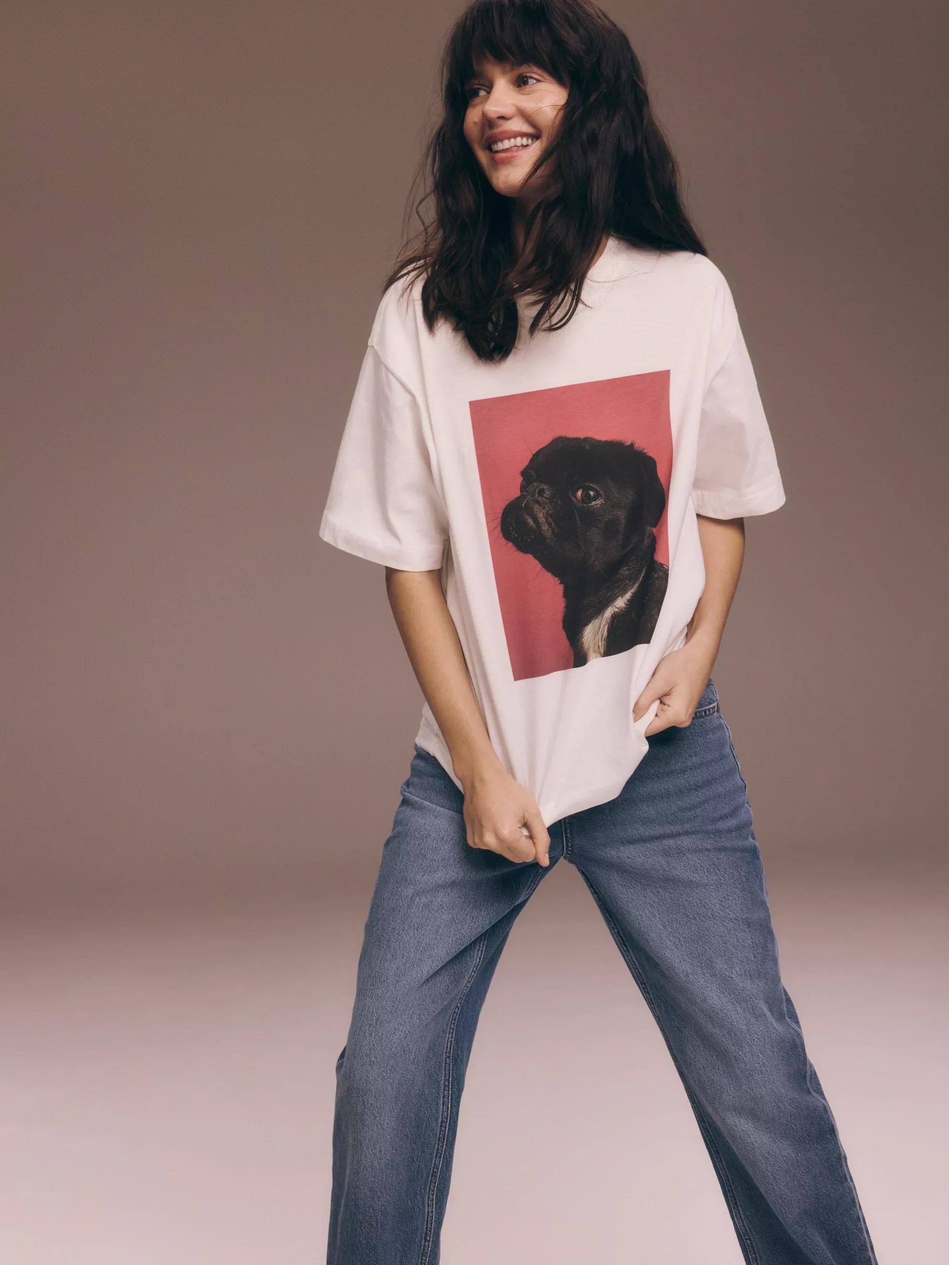White Oversized T-Shirt With Print, , large image number 0