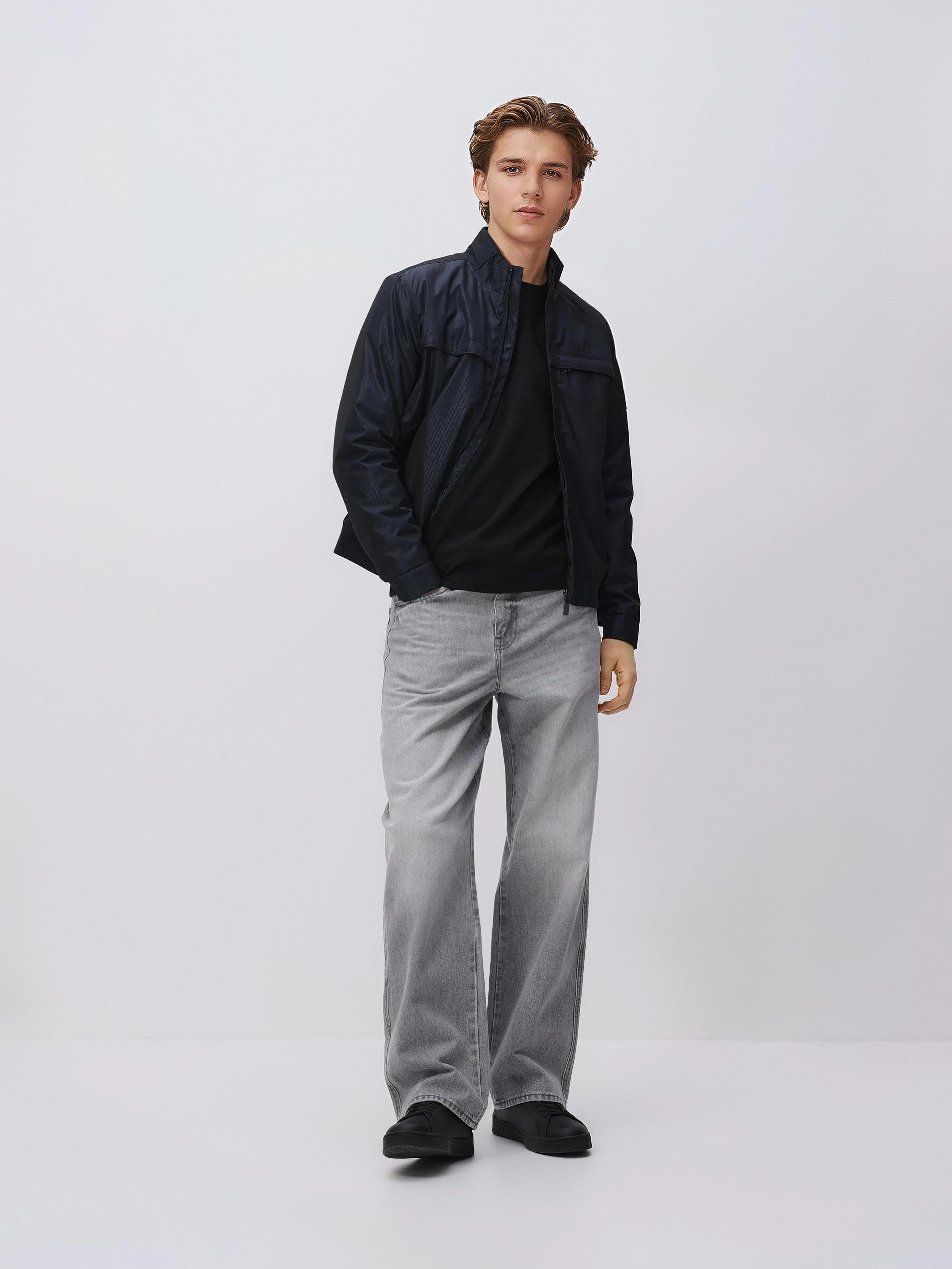 Navy Bomber Jacket With A Stand-Up Collar, Navy, medium