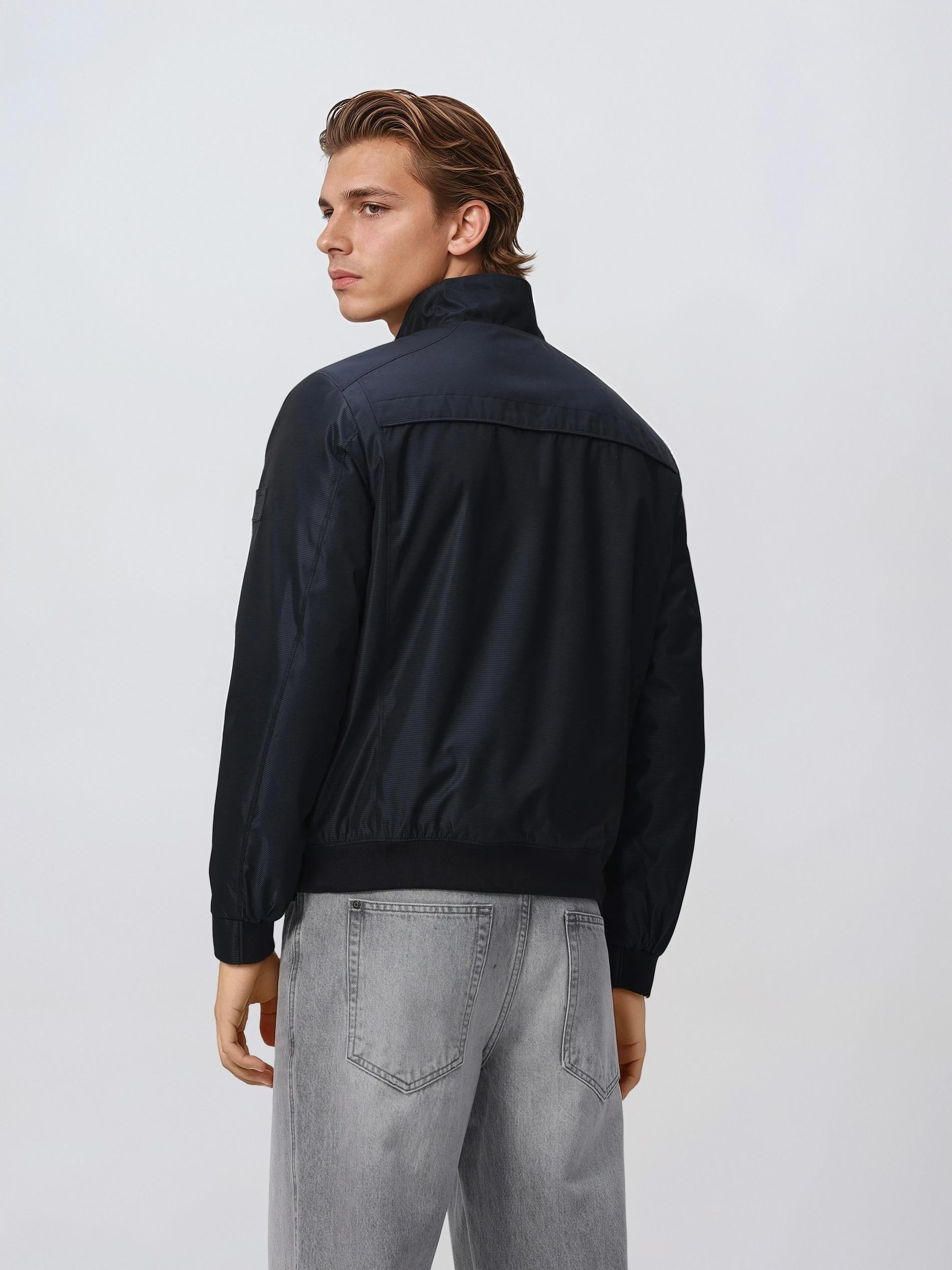 Navy Bomber Jacket With A Stand-Up Collar, Navy, medium