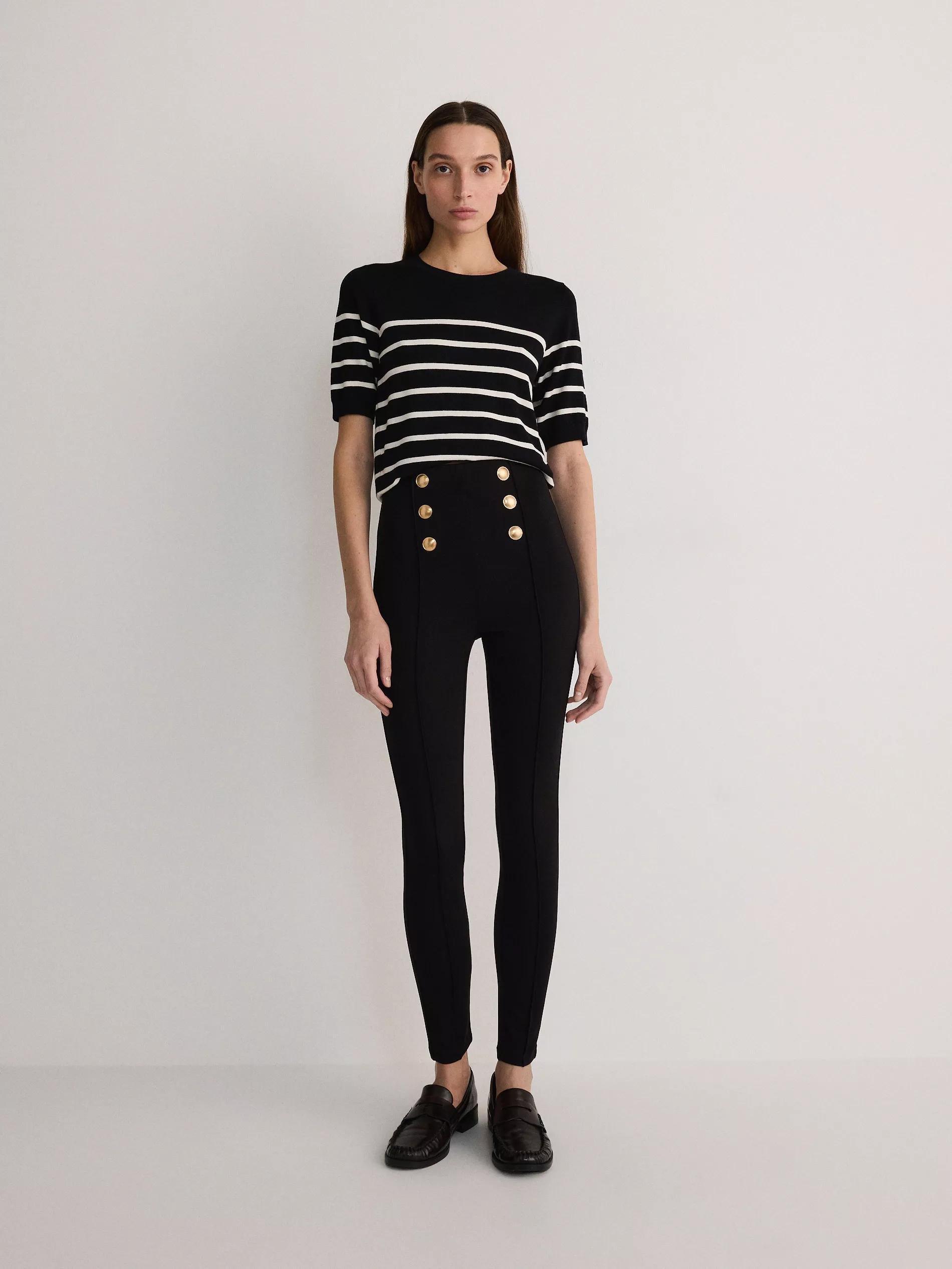Black Leggings With Decorative Buttons, , large image number 0
