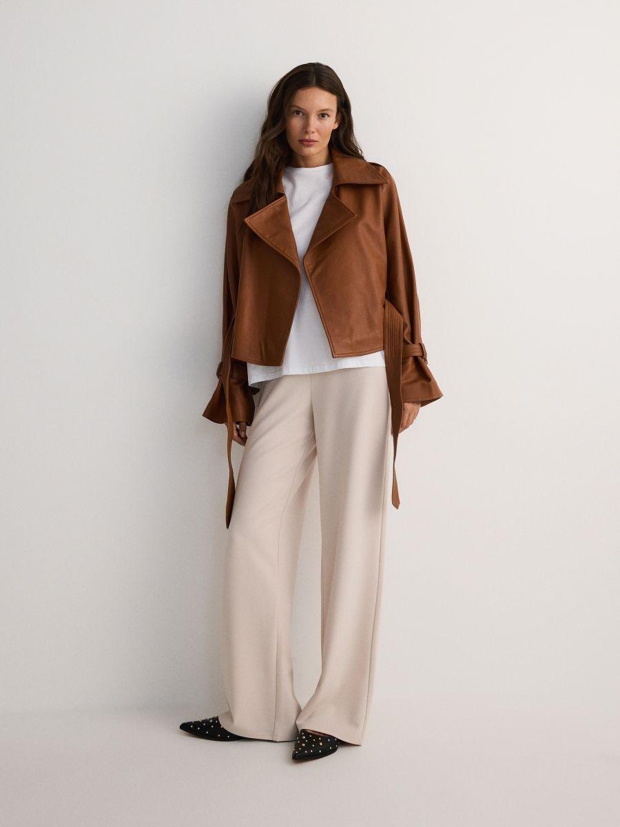 Beige Wide Leg Trousers, , large image number 0