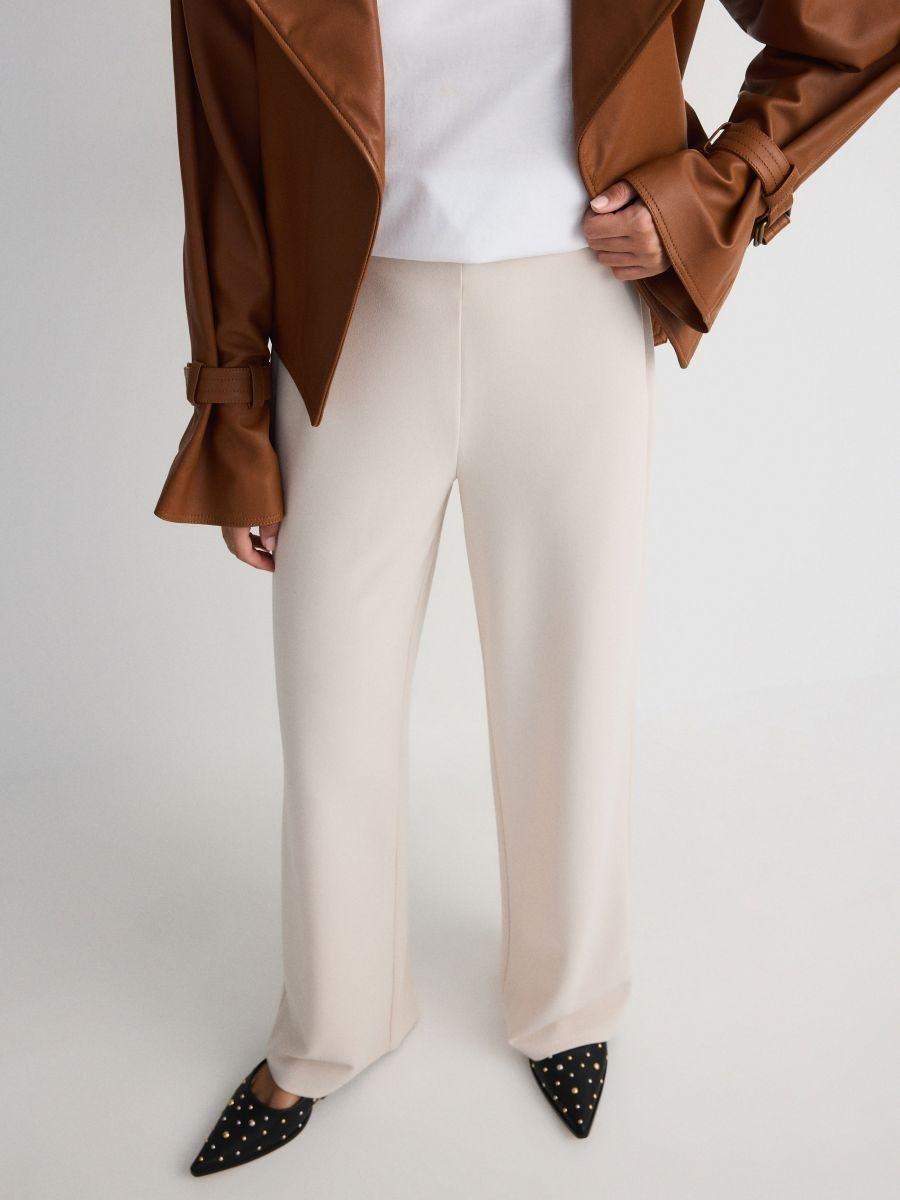 Beige Wide Leg Trousers, , large image number 1