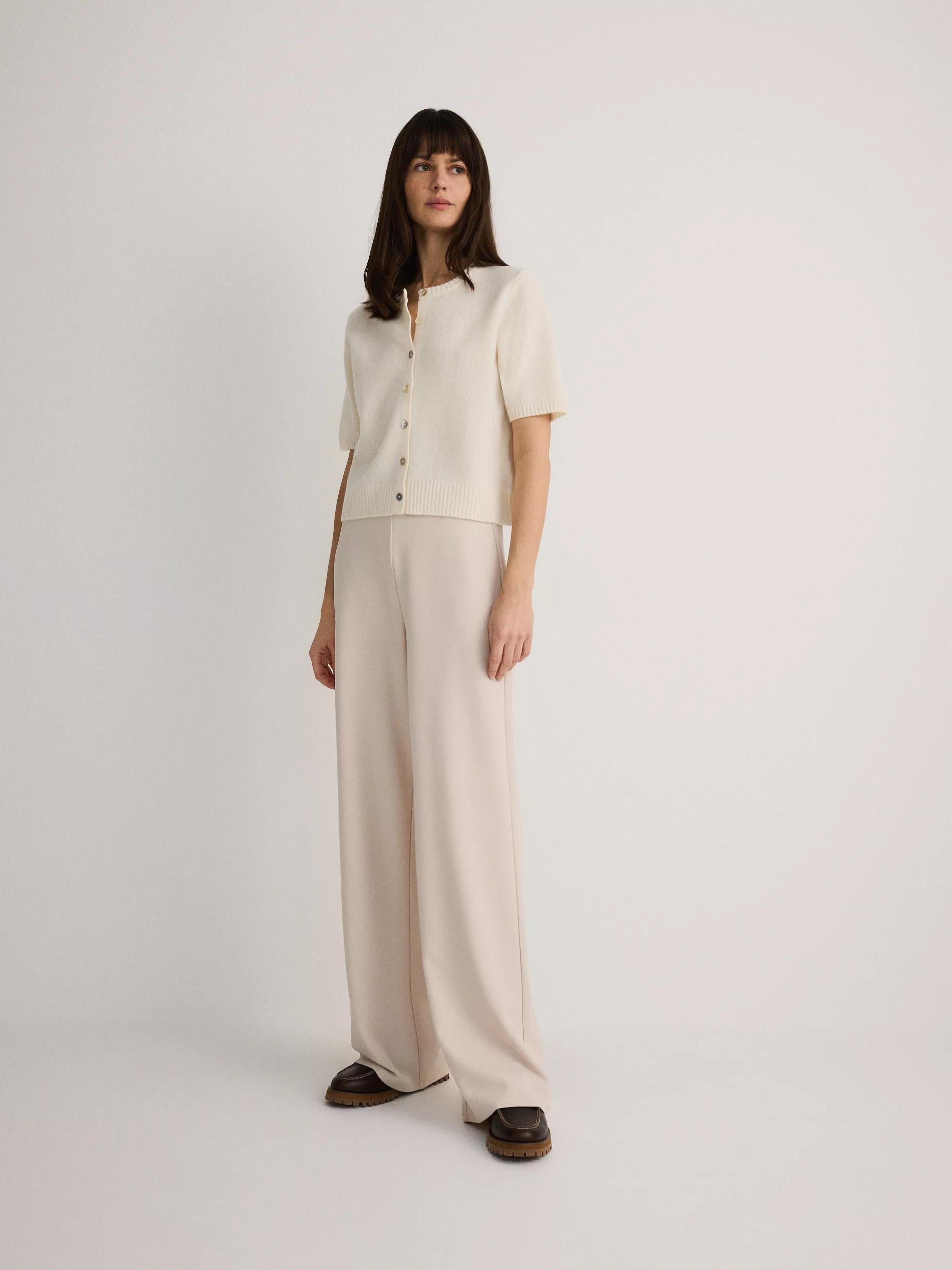 Beige Wide Leg Trousers, Beige, large image number 1