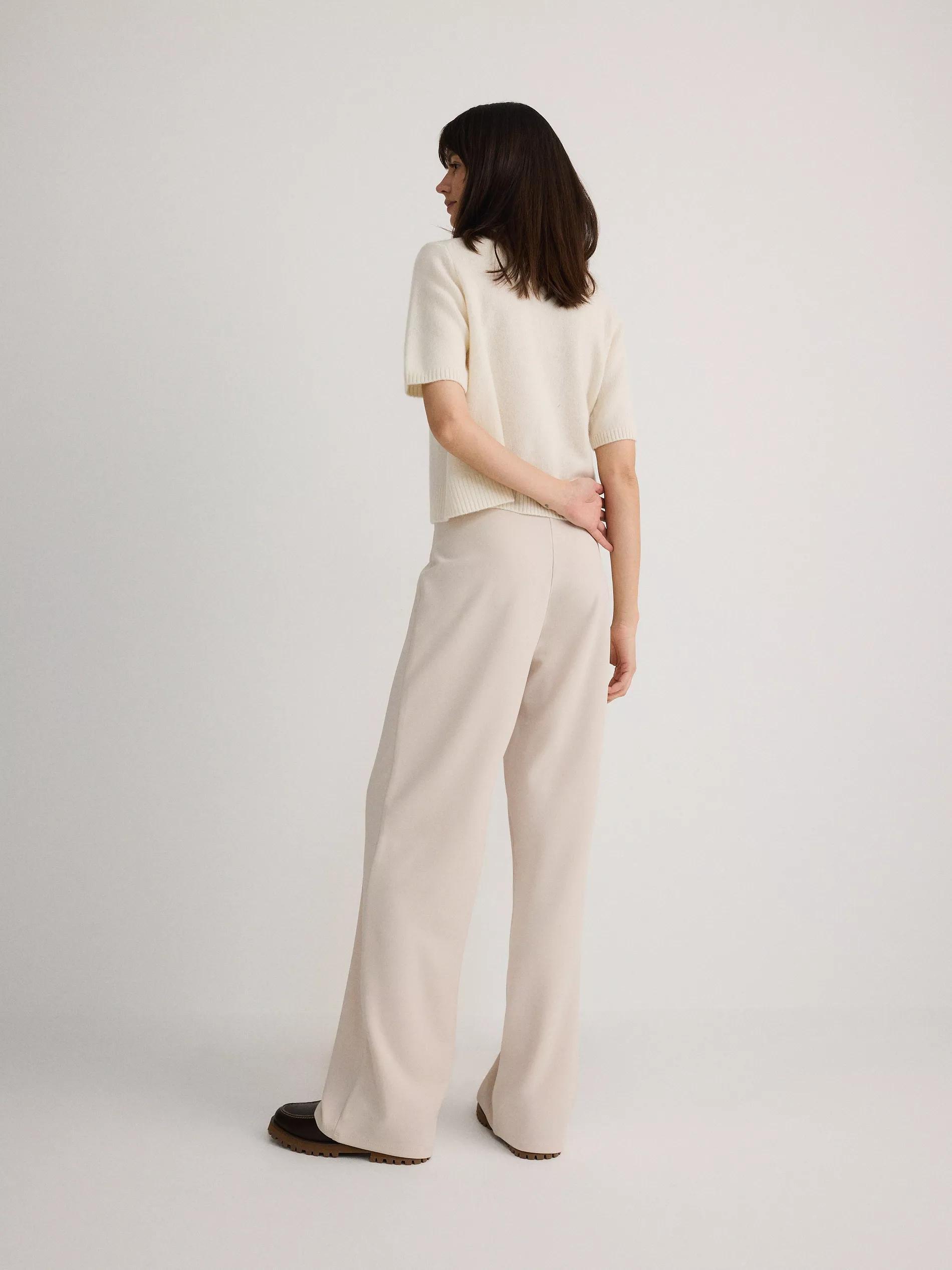 Beige Wide Leg Trousers, , large image number 3