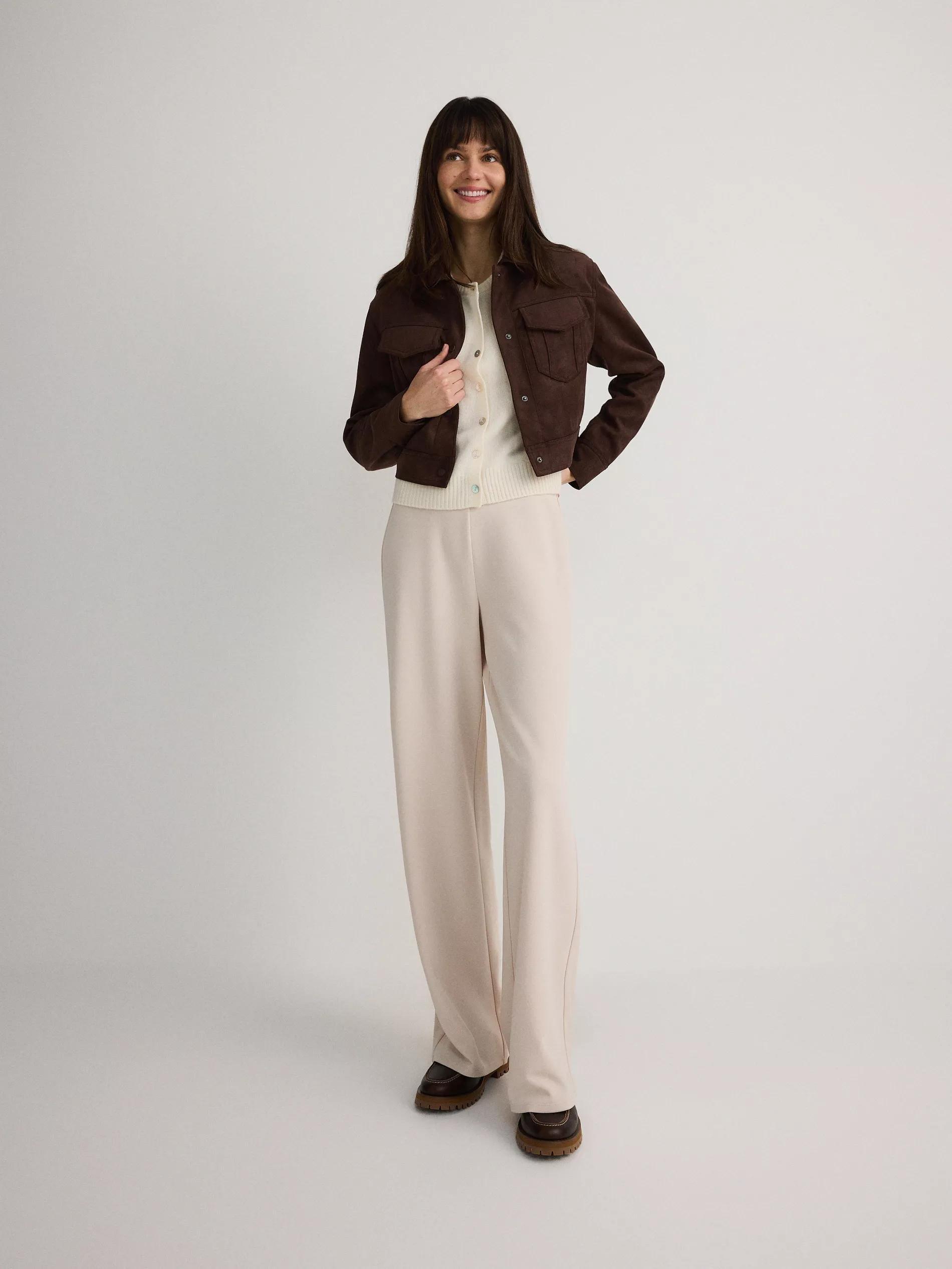 Beige Wide Leg Trousers, , large image number 4