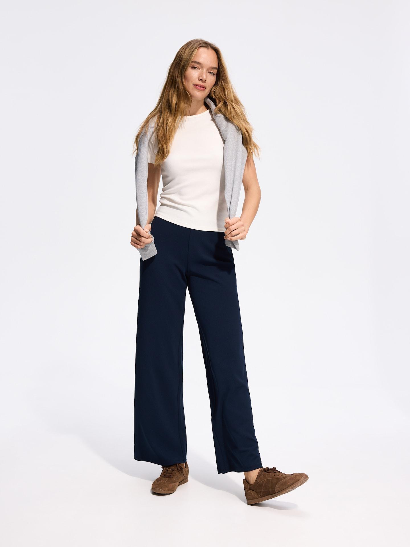 Blue Wide Leg Trousers, Navy, large image number 0