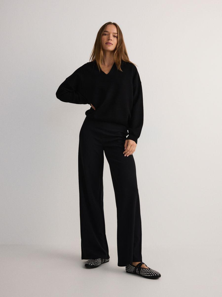 Black Wide Leg Trousers, , large image number 0