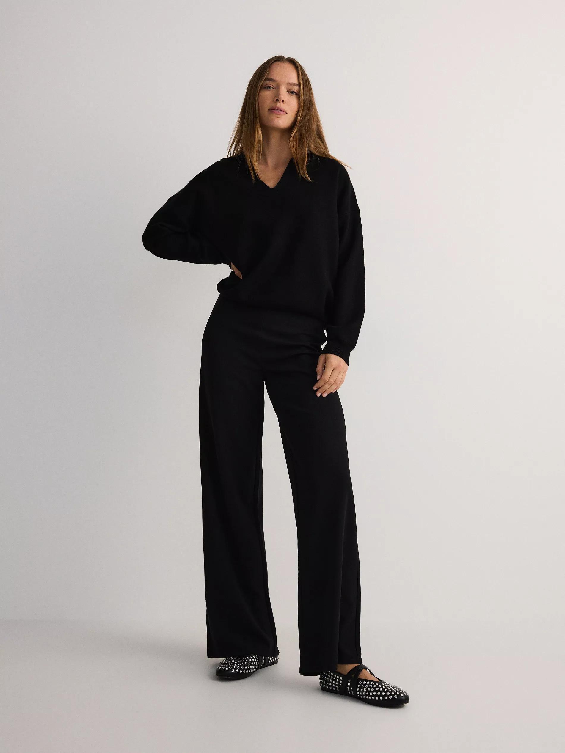 Black Wide Leg Trousers, , large image number 4