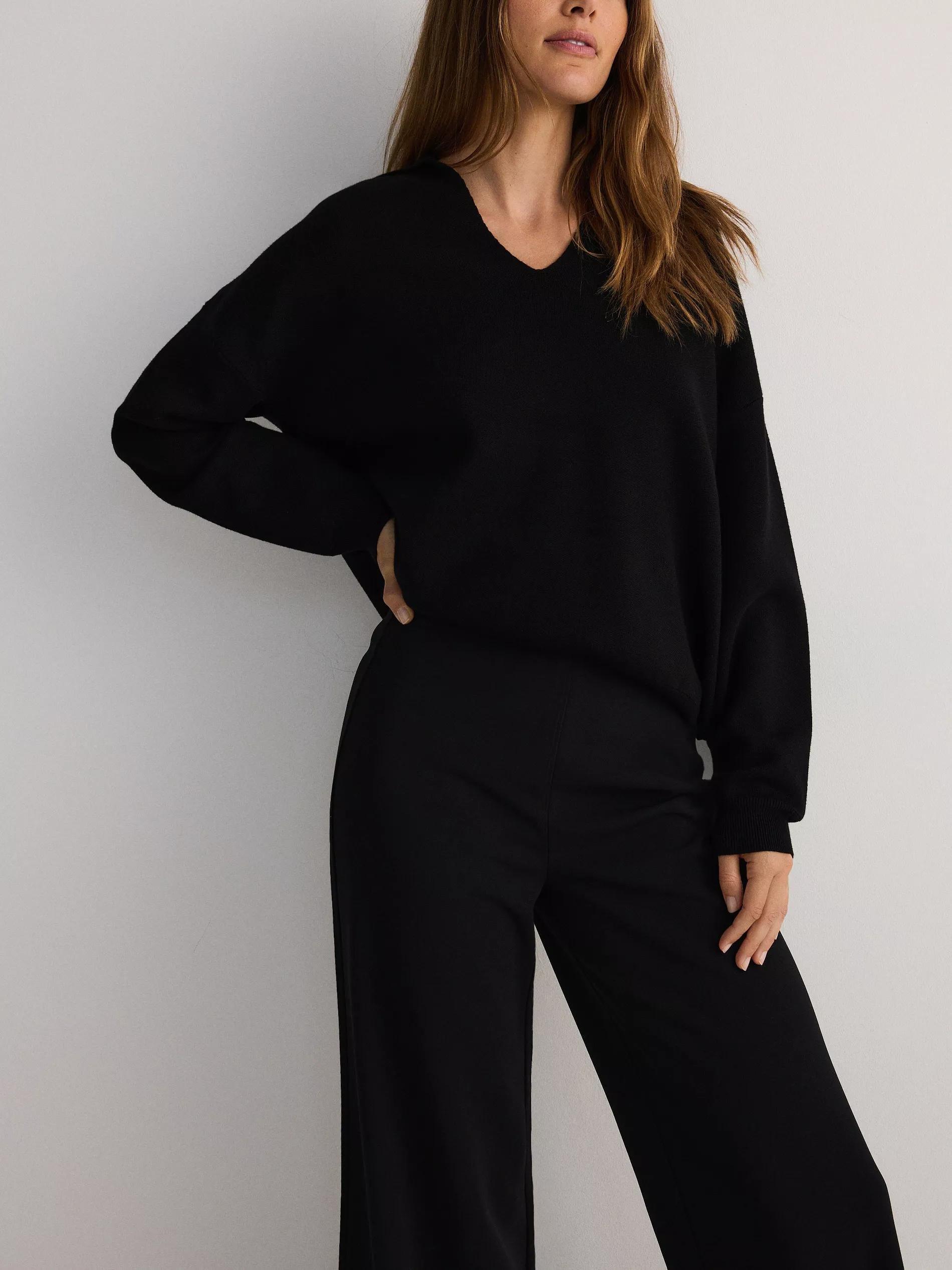 Black Wide Leg Trousers, Black, large image number 4