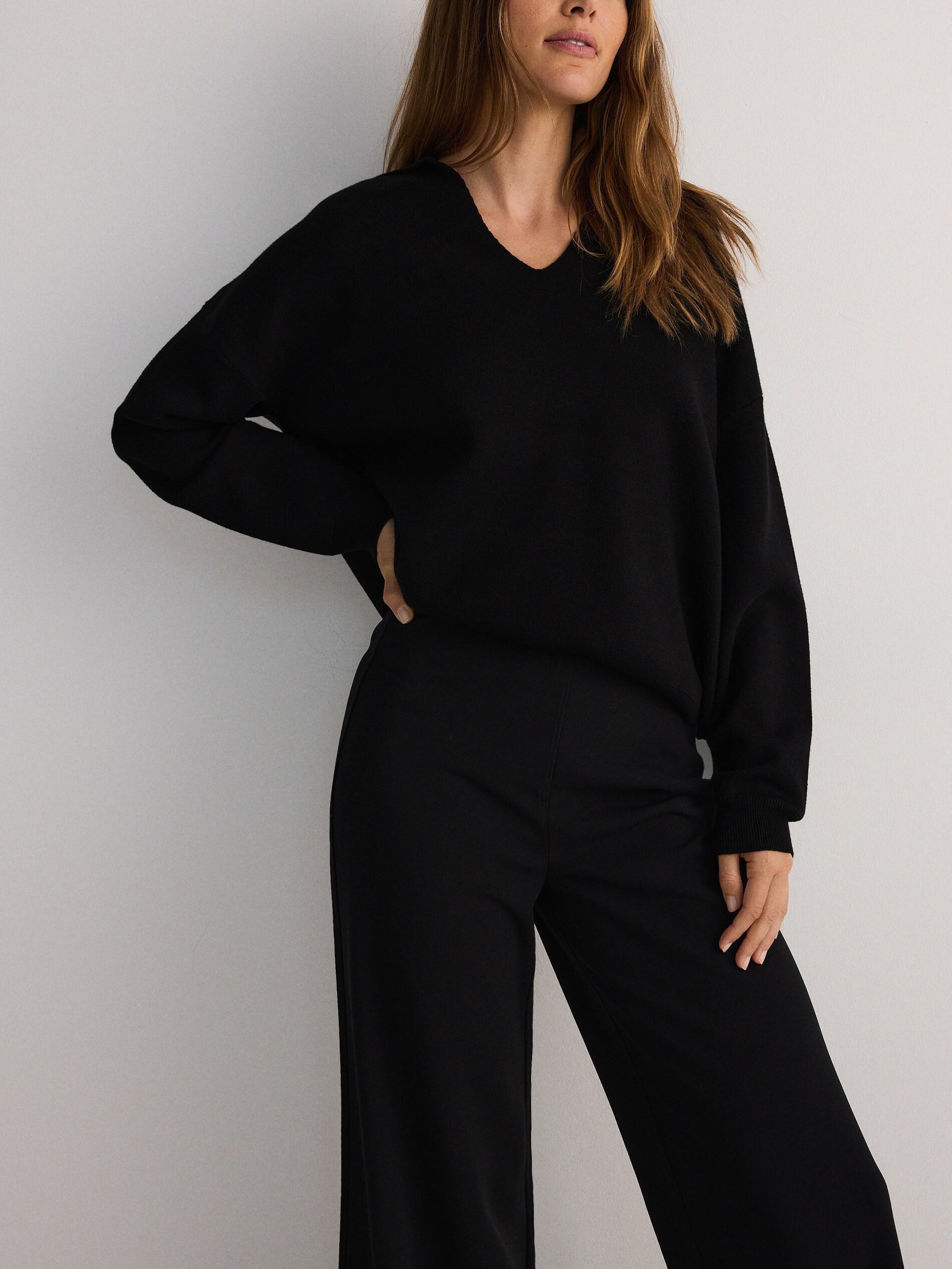 Black Wide Leg Trousers, Black, large image number 5