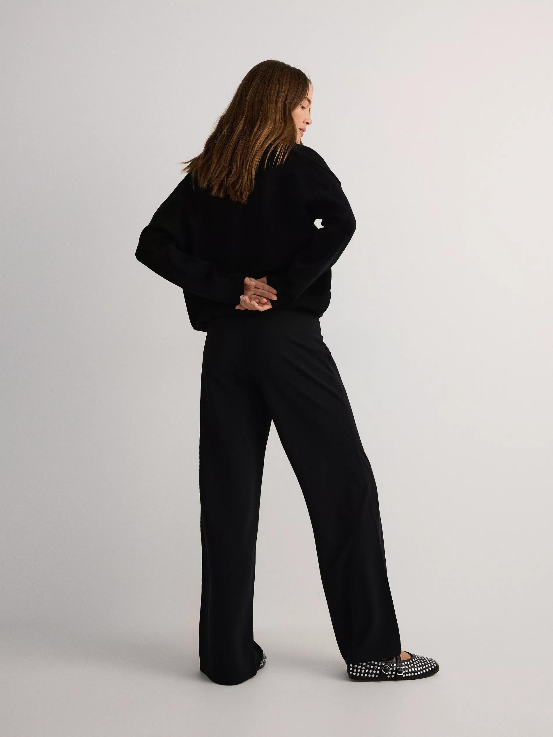 Black Wide Leg Trousers, Black, large image number 6