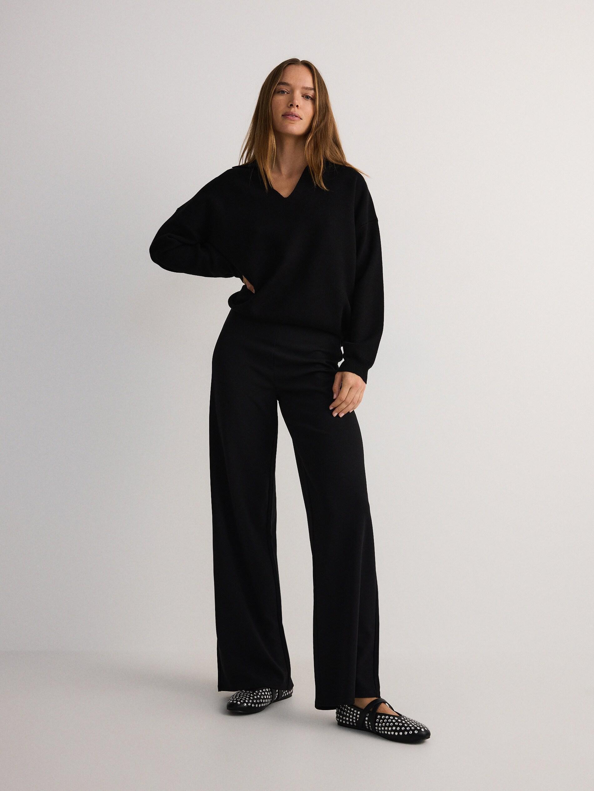 Black Wide Leg Trousers, Black, large image number 9