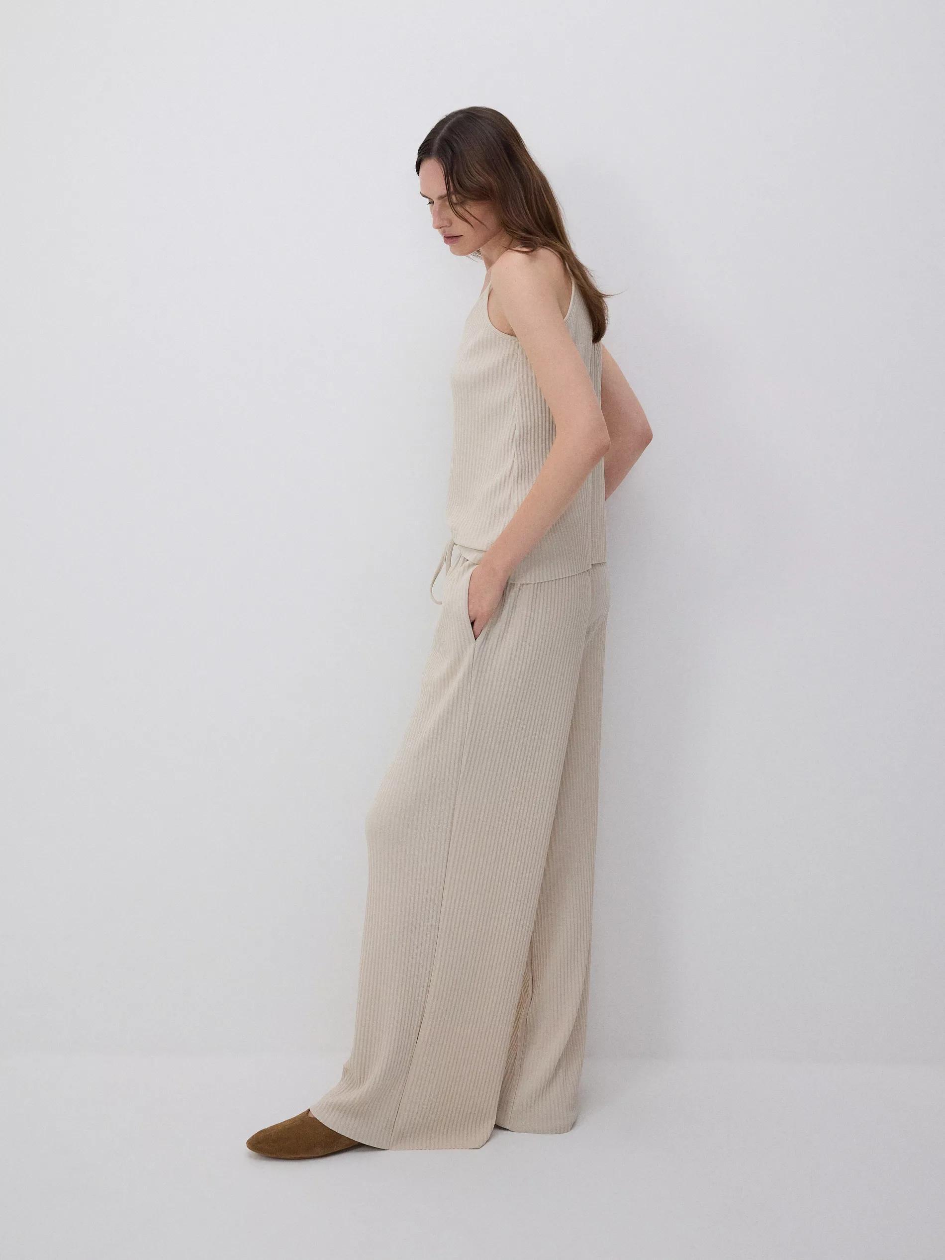 Beige Pleated Wide Leg Trousers, , large image number 3