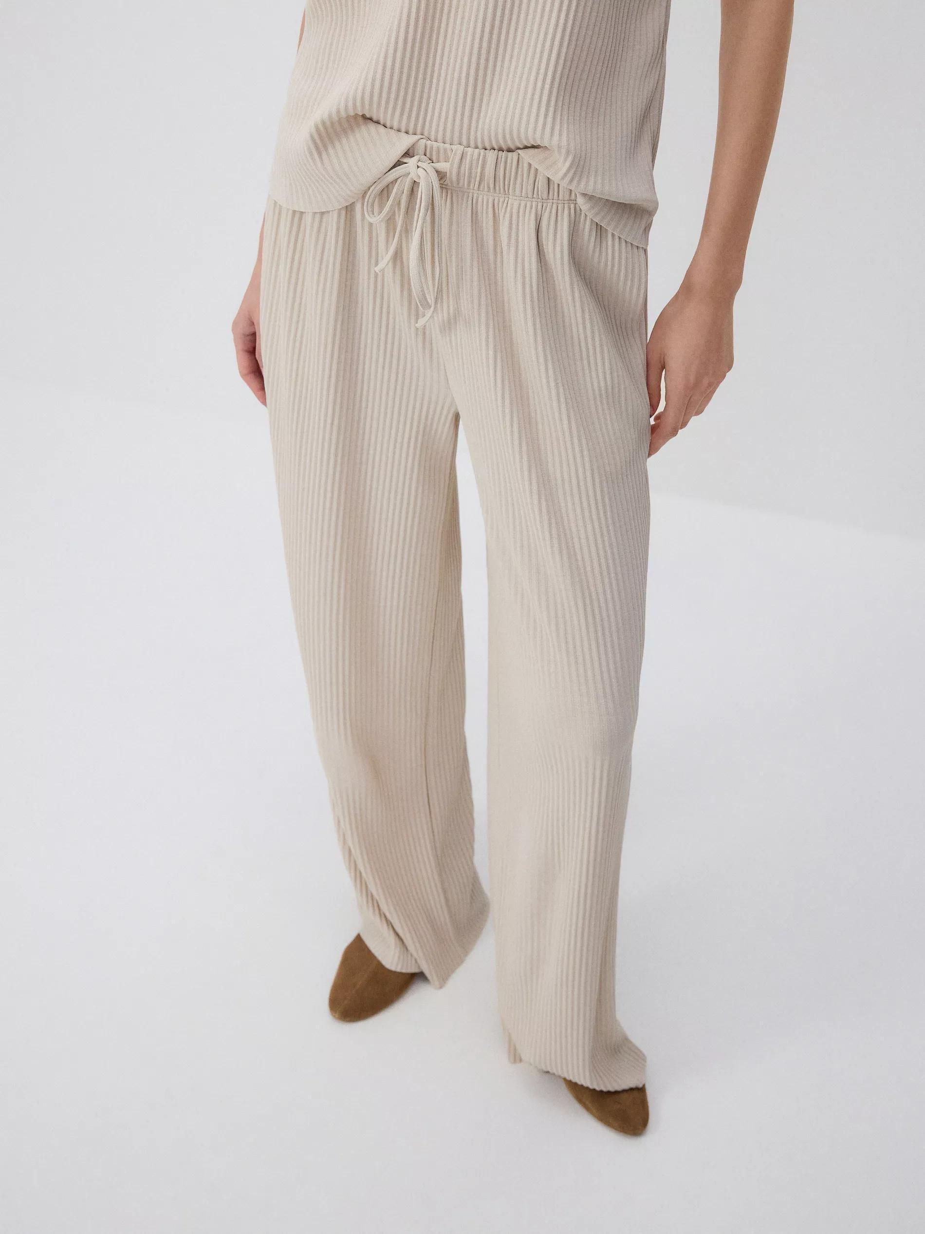 Beige Pleated Wide Leg Trousers, , large image number 4