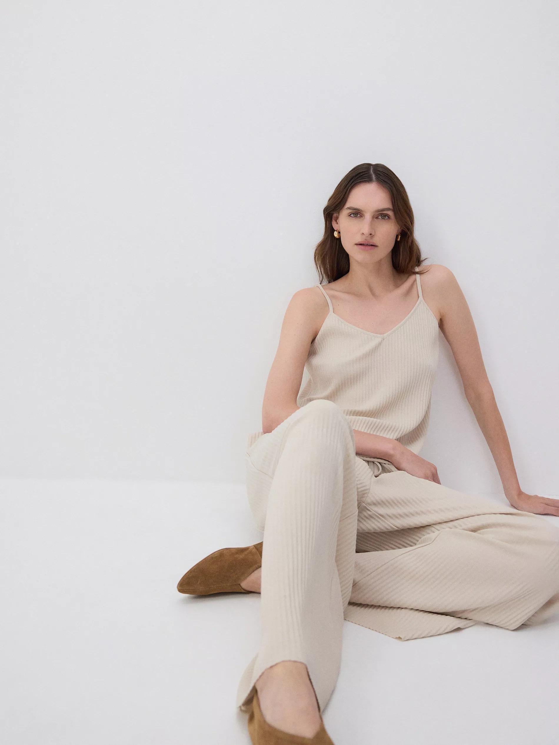 Beige Pleated Wide Leg Trousers, , large image number 5