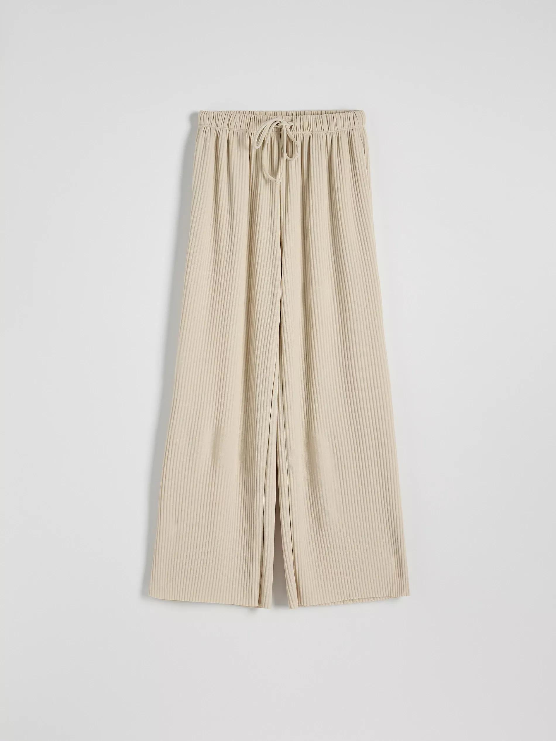 Beige Pleated Wide Leg Trousers, , large image number 7