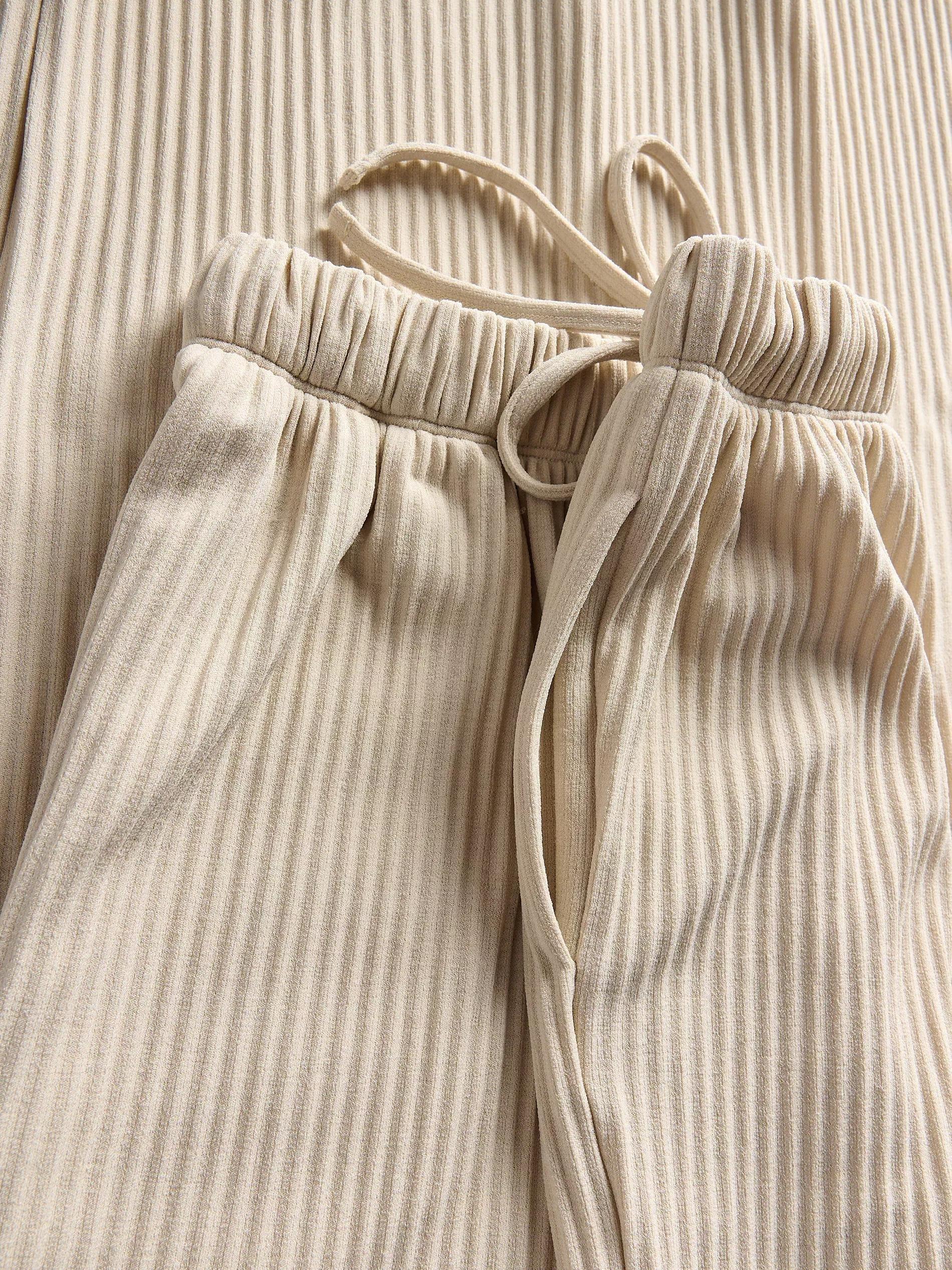 Beige Pleated Wide Leg Trousers, , large image number 8