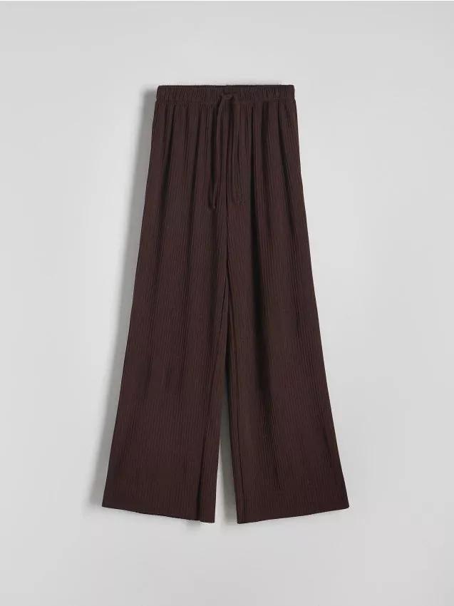 Brown Elastic Waist Trousers, Brown, large image number 0