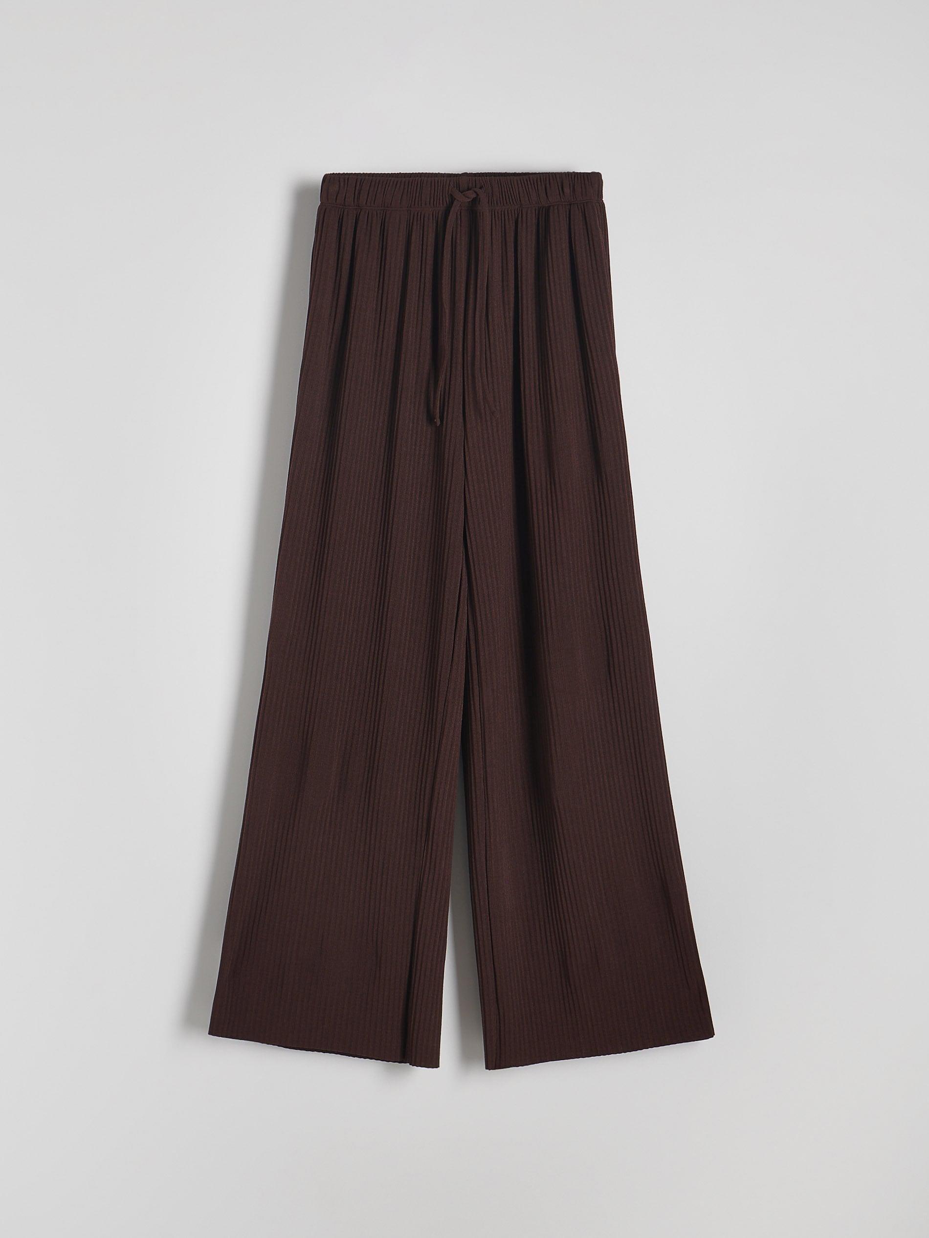 Brown Elastic Waist Trousers, , large image number 1