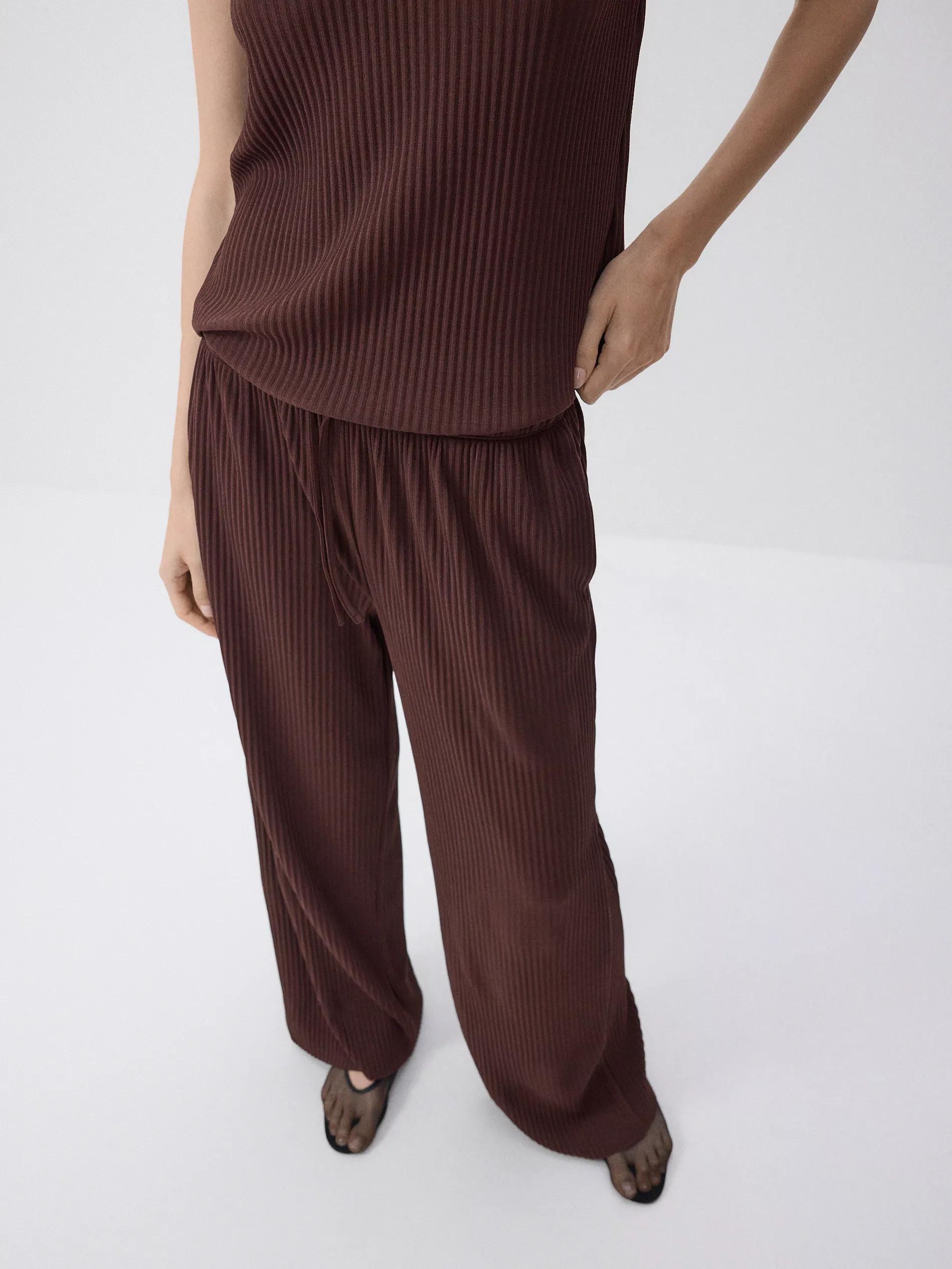 Brown Elastic Waist Trousers, , large image number 2