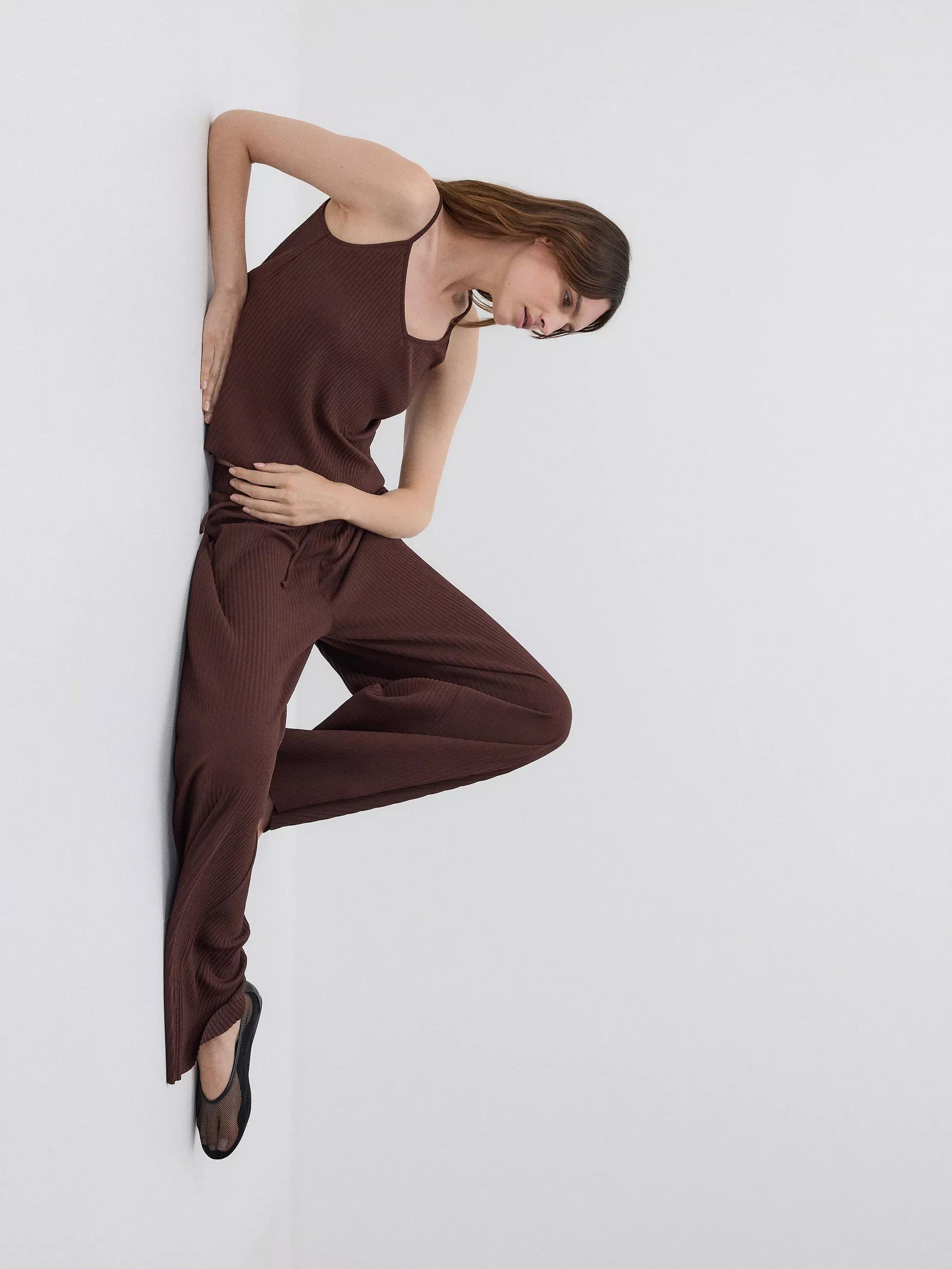 Brown Elastic Waist Trousers, , large image number 5
