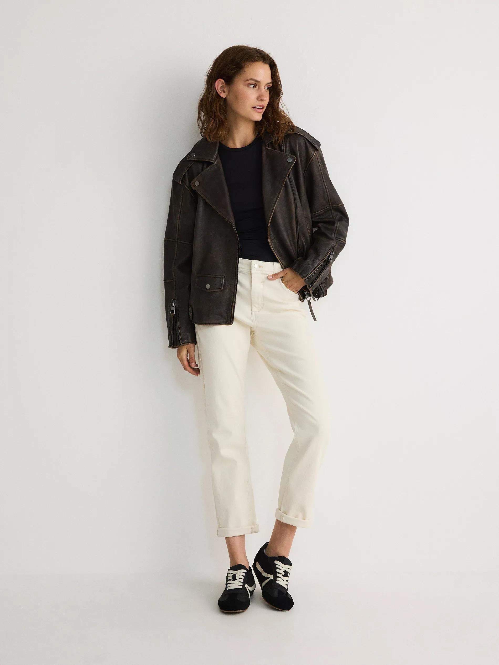 Cream Boyfriend Slim Jeans, , large image number 1